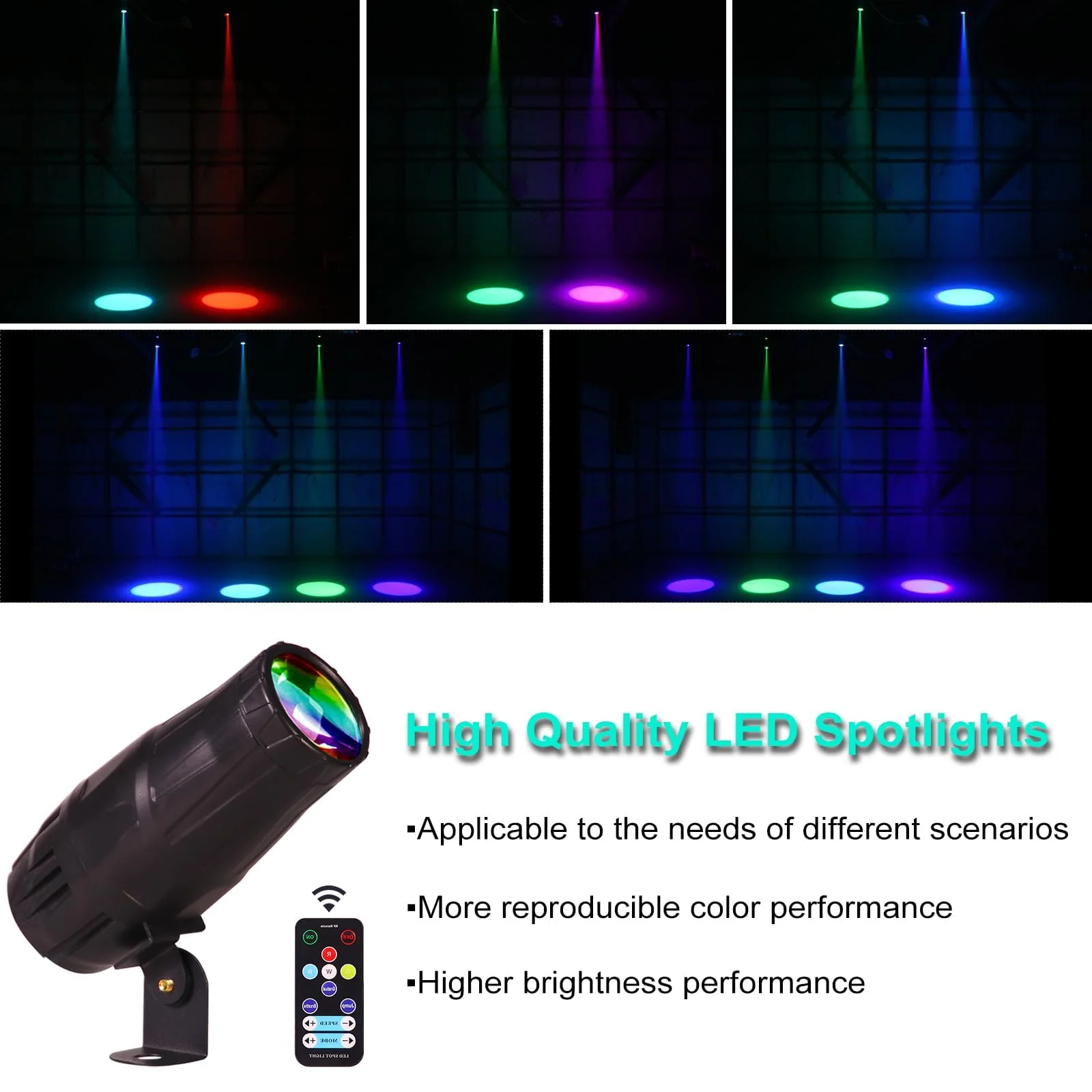 LED Pinspot Light 2 Pack,Stage Spotlight Mini 15W RGBW Disco Ball Spot Lights 4 in 1 Stage Lighting Mirror Ball Light with Remote Control for DJ Disco Party Bar Club Wedding (Spotlight) - Image 2