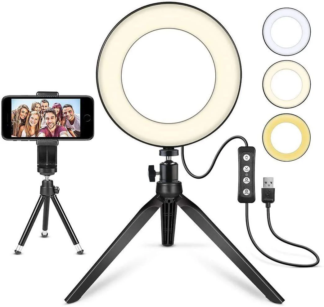 LED Ring Light 6" with Tripod Stand for YouTube Video and Makeup, Mini LED Camera Light with Cell Phone Holder Desktop LED Lamp with 3 Light Modes & 11 Brightness Level (6") - Image 2
