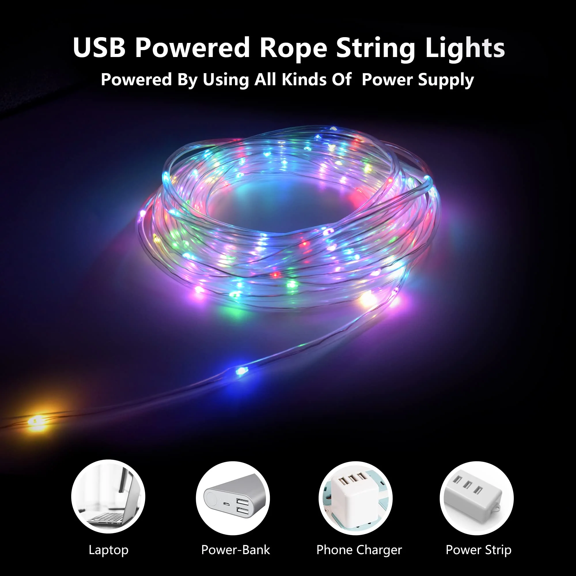 LED Rope Lights with USB Powered, 2 Pack X 33Ft 100 LED String Lights Indoor Outdoor with Remote,16 Color Changing Fairy Tube Lights for Bedroom Garden Party Wedding Christmas 33ft x 2Pack(RGB) - Image 3