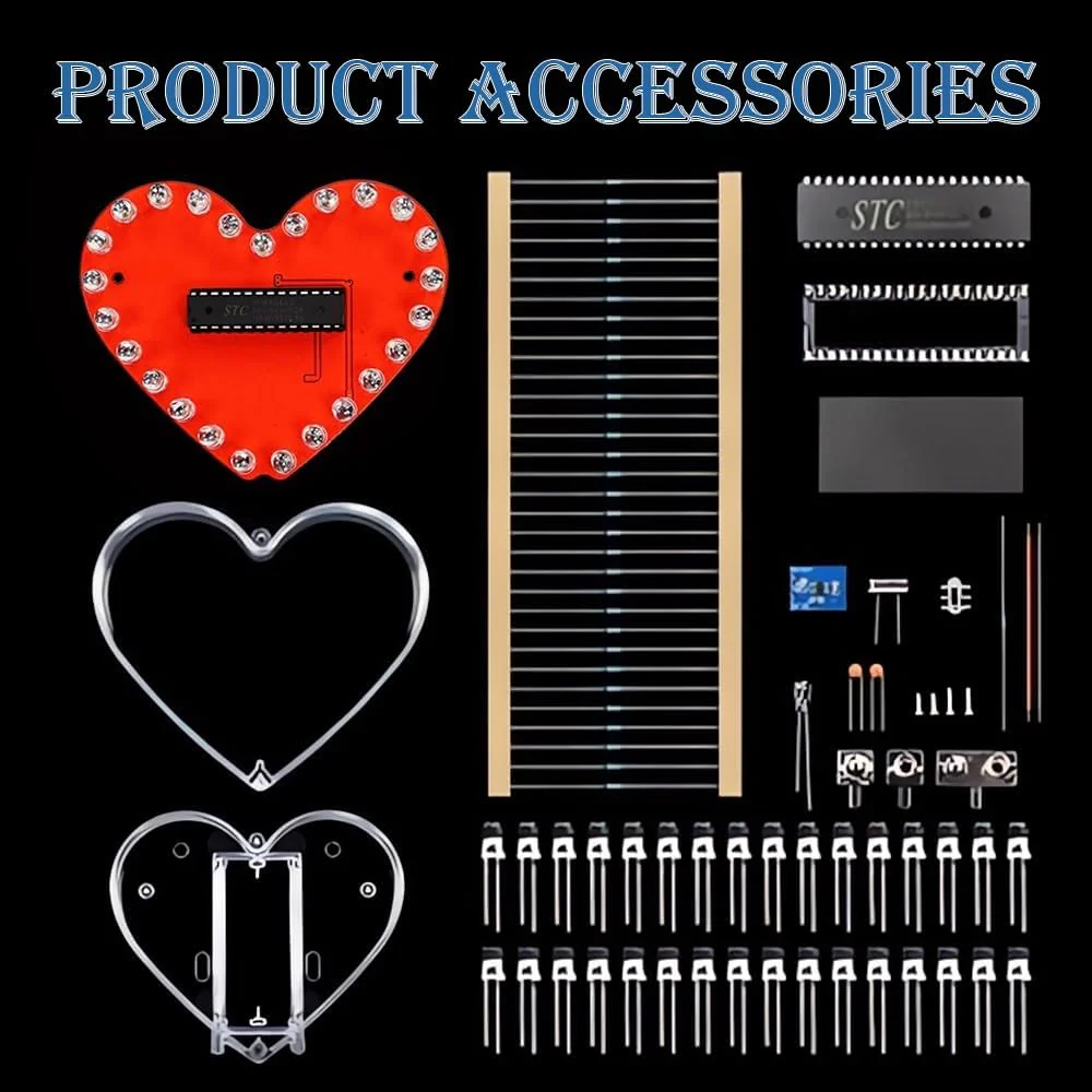 LED Soldering Practice Set, DIY Heart-Shaped LED Soldering Kit, DIY Soldering Project Kit for Students, Soldering Exercise Set Learning Training and Teaching 7 Colours LED Lamps Decoration Gift - Image 2