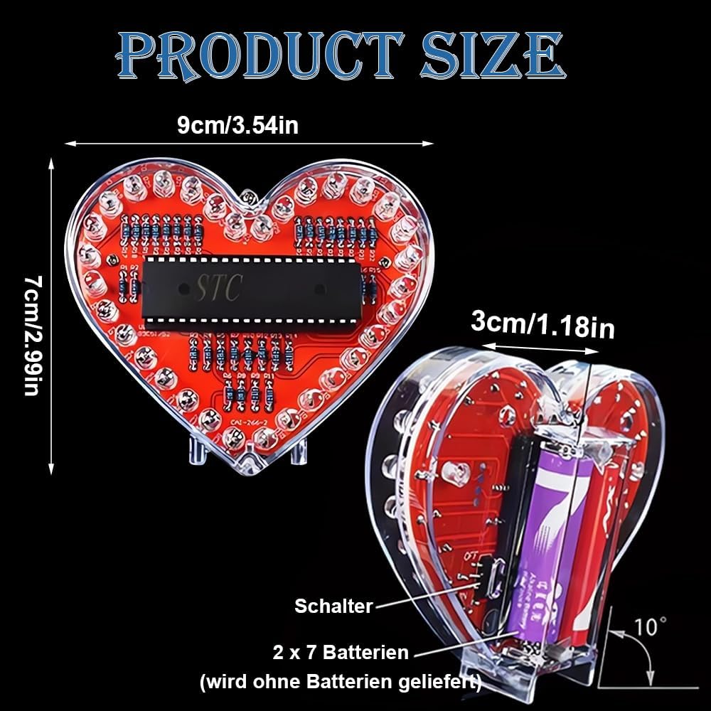 LED Soldering Practice Set, DIY Heart-Shaped LED Soldering Kit, DIY Soldering Project Kit for Students, Soldering Exercise Set Learning Training and Teaching 7 Colours LED Lamps Decoration Gift - Image 3