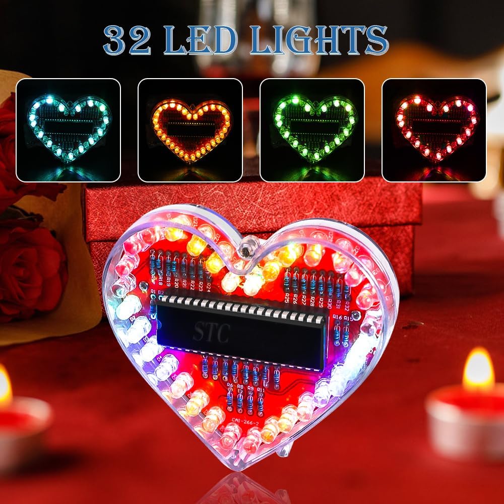 LED Soldering Practice Set, DIY Heart-Shaped LED Soldering Kit, DIY Soldering Project Kit for Students, Soldering Exercise Set Learning Training and Teaching 7 Colours LED Lamps Decoration Gift - Image 5