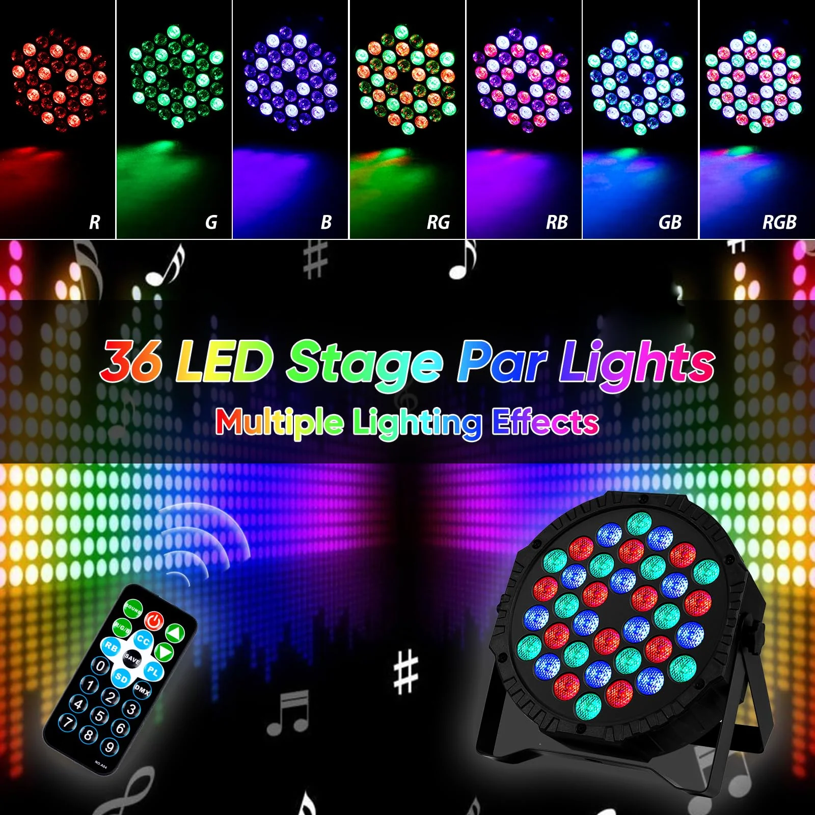 LED Stage DJ Par Lights: RGB 36 LED Uplights with Sound Activated Remote Control - Strobe Light for Parties Events Church Bar Wedding Dance Club DMX Lighting 1 Pack 1 PCS - Image 2