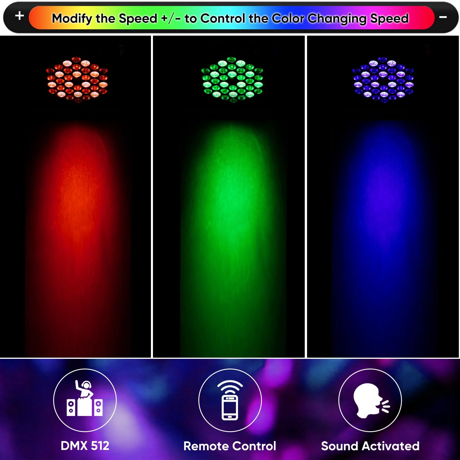 LED Stage DJ Par Lights: RGB 36 LED Uplights with Sound Activated Remote Control - Strobe Light for Parties Events Church Bar Wedding Dance Club DMX Lighting 1 Pack 1 PCS - Image 3