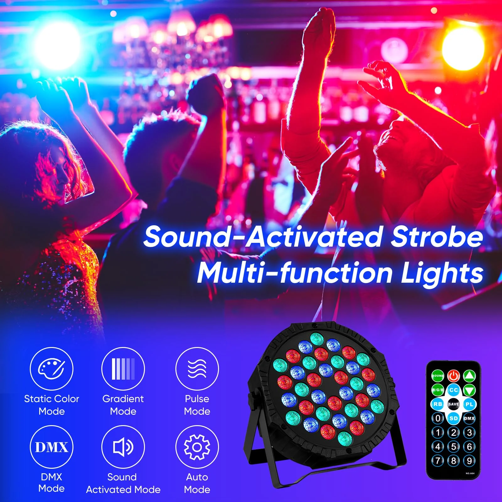 LED Stage DJ Par Lights: RGB 36 LED Uplights with Sound Activated Remote Control - Strobe Light for Parties Events Church Bar Wedding Dance Club DMX Lighting 1 Pack 1 PCS - Image 4