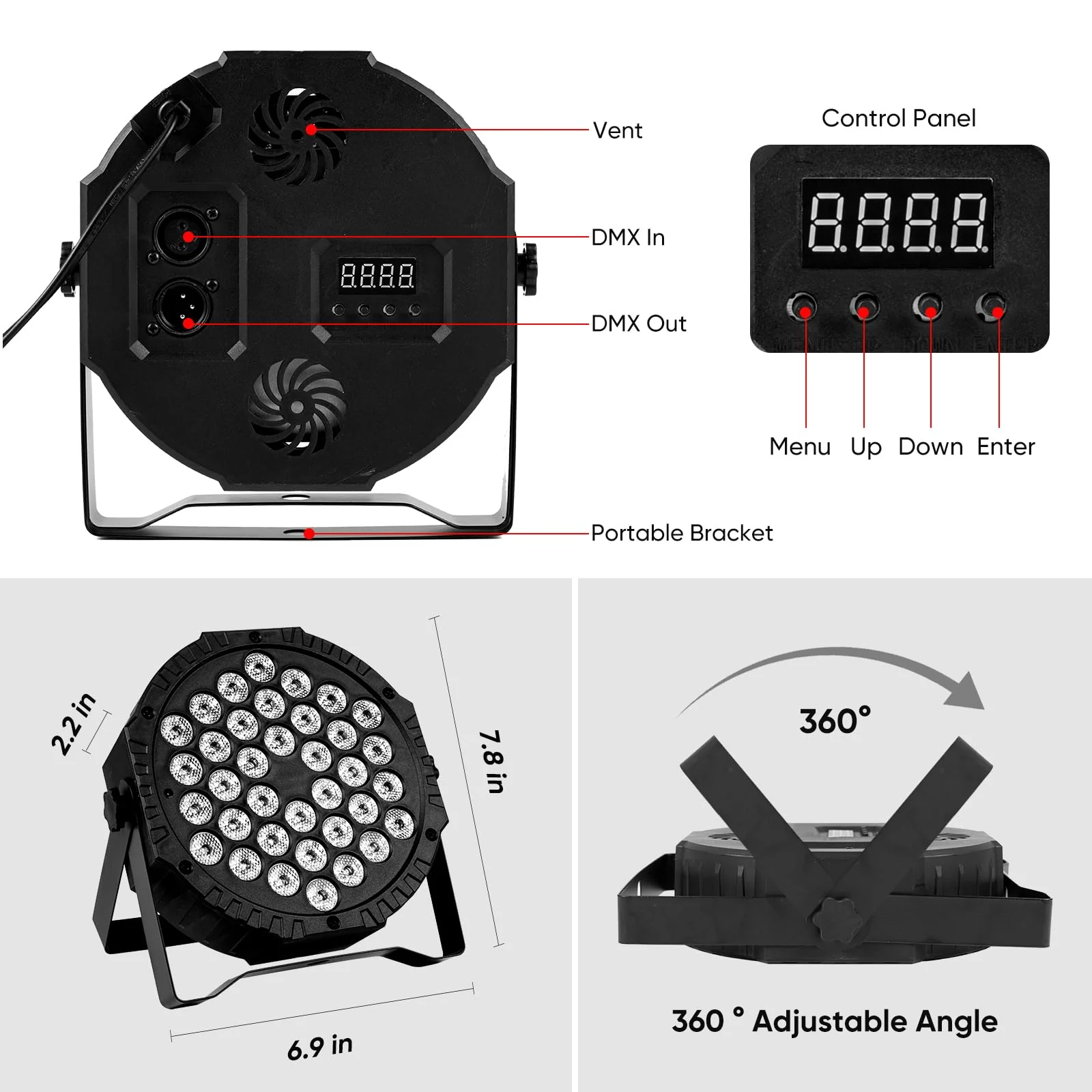 LED Stage DJ Par Lights: RGB 36 LED Uplights with Sound Activated Remote Control - Strobe Light for Parties Events Church Bar Wedding Dance Club DMX Lighting 1 Pack 1 PCS - Image 5