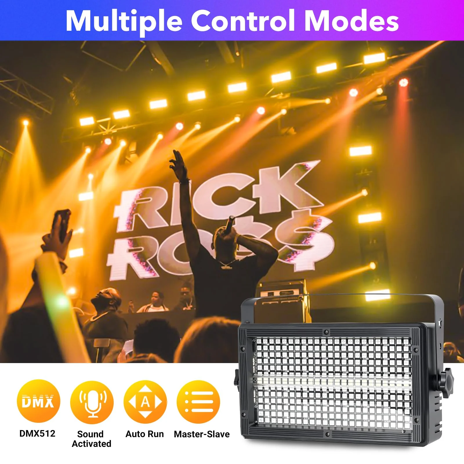 LED Stage Strobe Light, 8 Partition RGB 3-in-1 DMX512 Sound Activated Control Wall Wash Effects Lighting for dj Bar Disco Party Events Wedding Church - Image 3