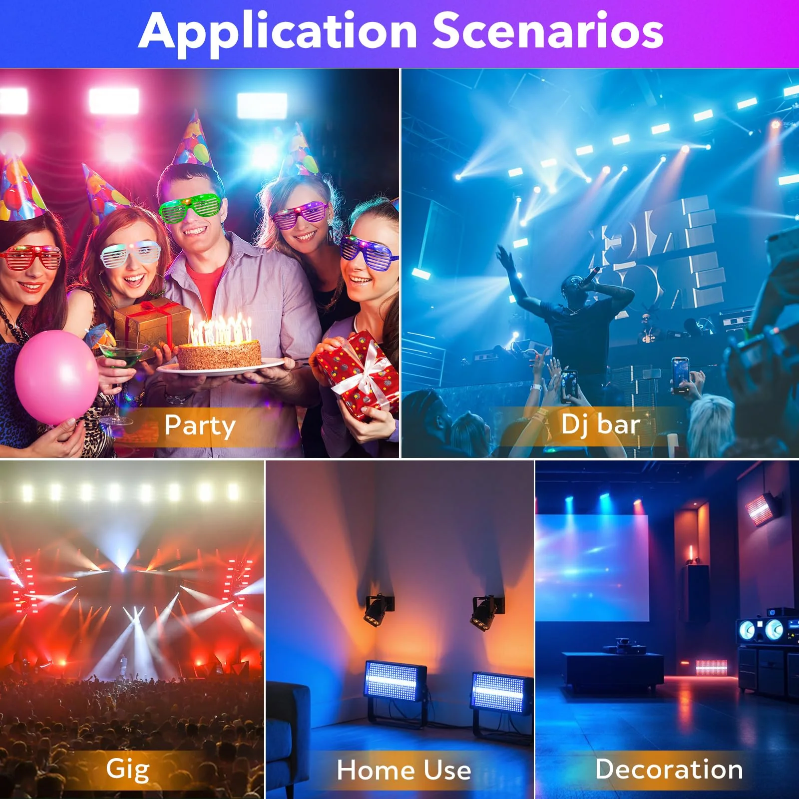 LED Stage Strobe Light, 8 Partition RGB 3-in-1 DMX512 Sound Activated Control Wall Wash Effects Lighting for dj Bar Disco Party Events Wedding Church - Image 7