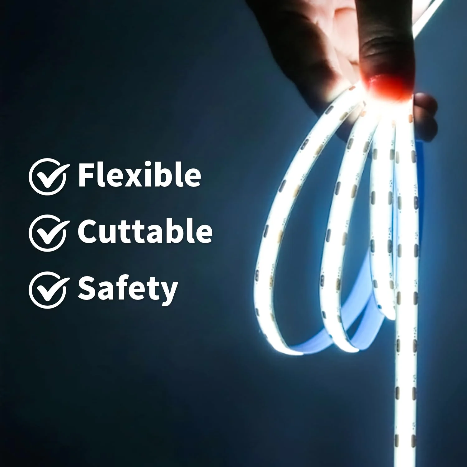 Led Strip Light 5V USB 6.56ft/2m 6000k White COB Led Tape Light 640LEDs CRI93+ Super Bright Dimmable Flexible Led Lights for TV Backlight, Mirror, Kitchen, Cabinets, Bedroom Decor - Image 2