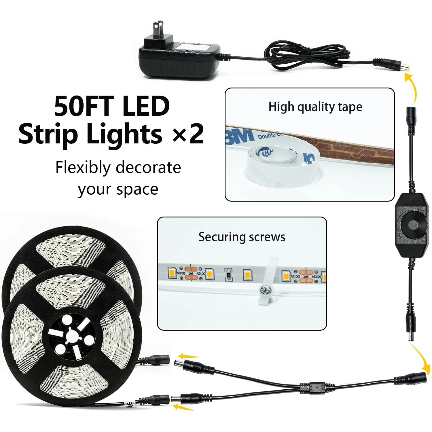 LED Strip Lights 100ft Dimmable 3000K Bright Warm White Strip Lighting, 30M 1800 LEDs 2835 Flexible Ribbon Light 12V LEDs Tape LED Lights for Bedroom Kitchen Home Decoration - Image 5