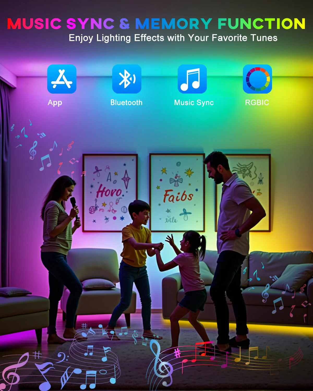 LED Strip Lights 4 Pre-Cut RGB Led Light Strip With APP & Remote Control, Multi-color Music Sync Changing Strip Lights for Cabinets Shelf Closets TV Backlight Kitchen Bedroom, With Power Adapter - Image 2