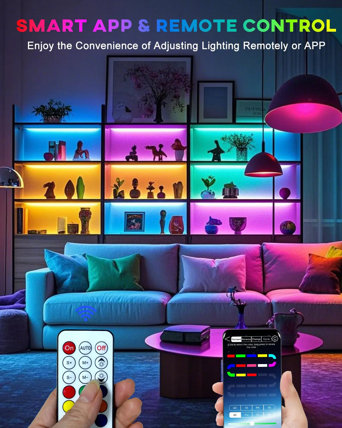 LED Strip Lights 4 Pre-Cut RGB Led Light Strip With APP & Remote Control, Multi-color Music Sync Changing Strip Lights for Cabinets Shelf Closets TV Backlight Kitchen Bedroom, With Power Adapter - Image 4