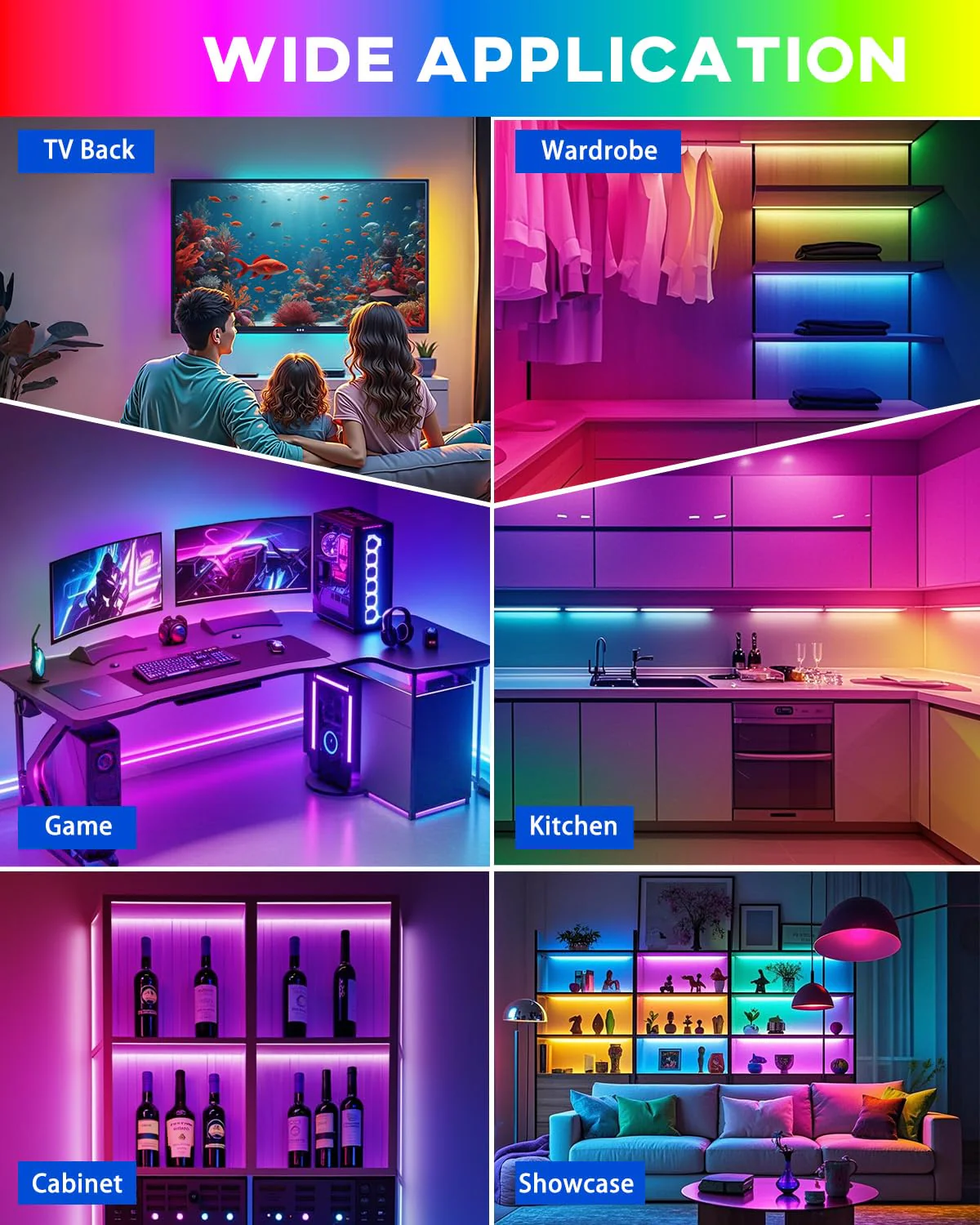 LED Strip Lights 4 Pre-Cut RGB Led Light Strip With APP & Remote Control, Multi-color Music Sync Changing Strip Lights for Cabinets Shelf Closets TV Backlight Kitchen Bedroom, With Power Adapter - Image 8