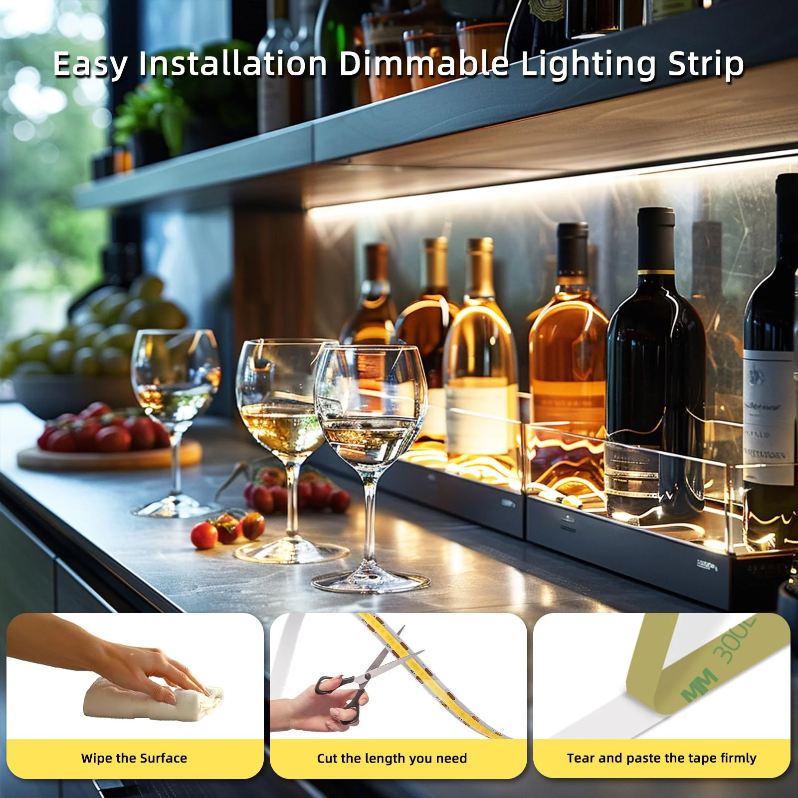 Led Strip Lights 5V USB 6.56ft/2m 640 LEDs Touch stepless Dimmable USB COB LED Strip Light 6500K White 10W Flexible 5v led for Bedroom Kitchen,Room Decor,3D Printing Lighting (3Pack) 6.56FT/6500K White (3Pack) - Image 5