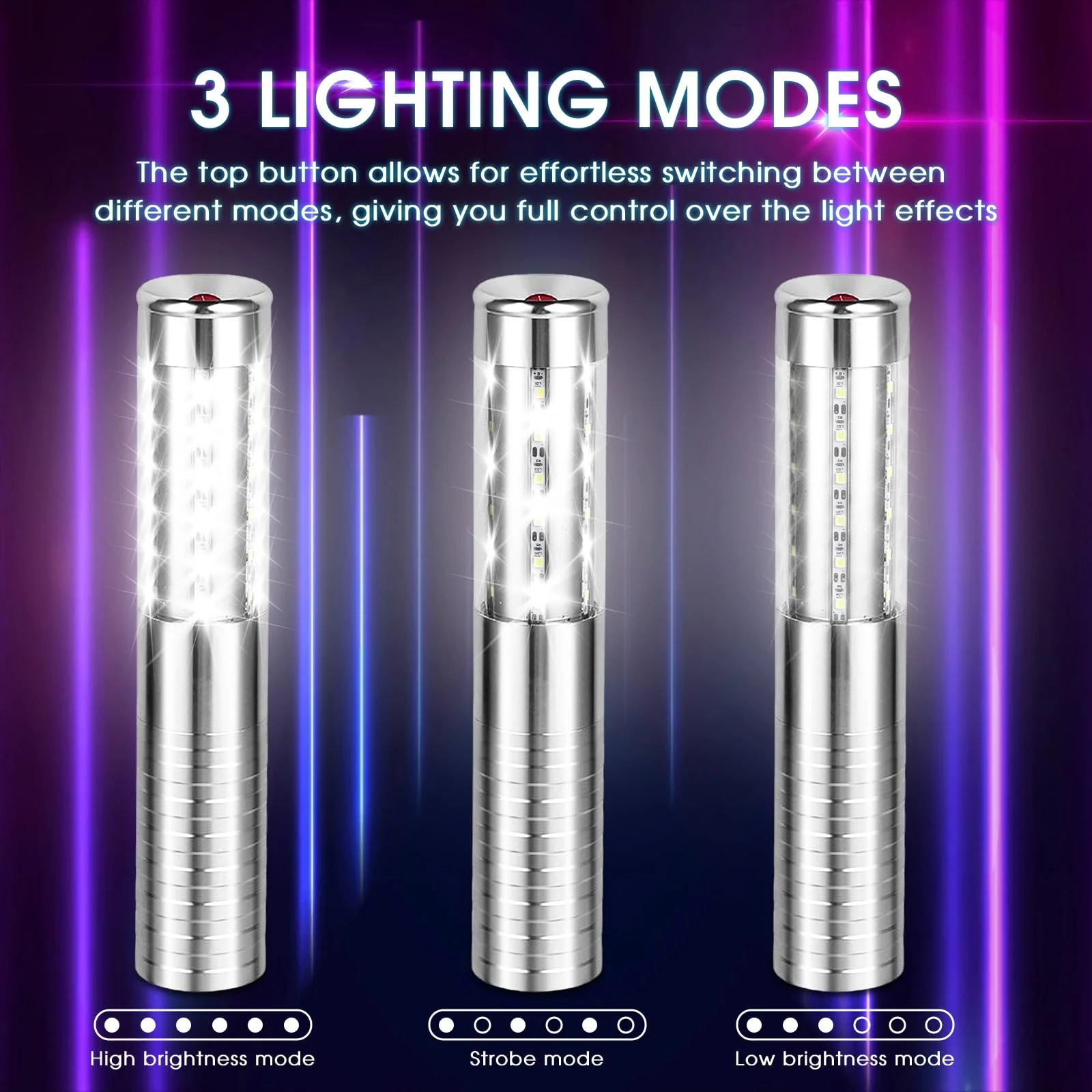 LED Strobe Baton Lights 2 Pieces Bottle Service Light Reusable Handheld Champagne Bottle Lights for Bar Club Birthday Weddings Parties, Silver - Image 2