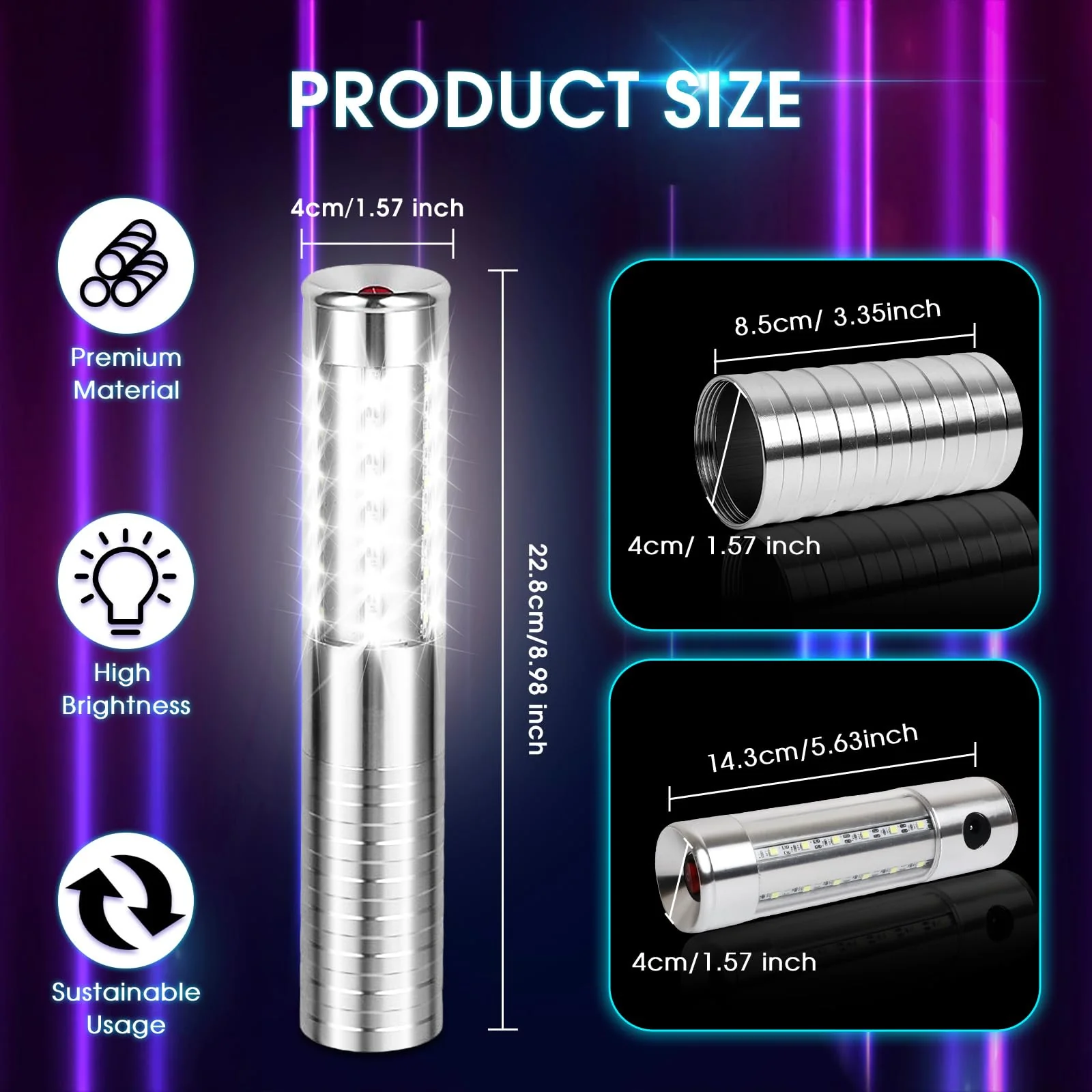 LED Strobe Baton Lights 2 Pieces Bottle Service Light Reusable Handheld Champagne Bottle Lights for Bar Club Birthday Weddings Parties, Silver - Image 3