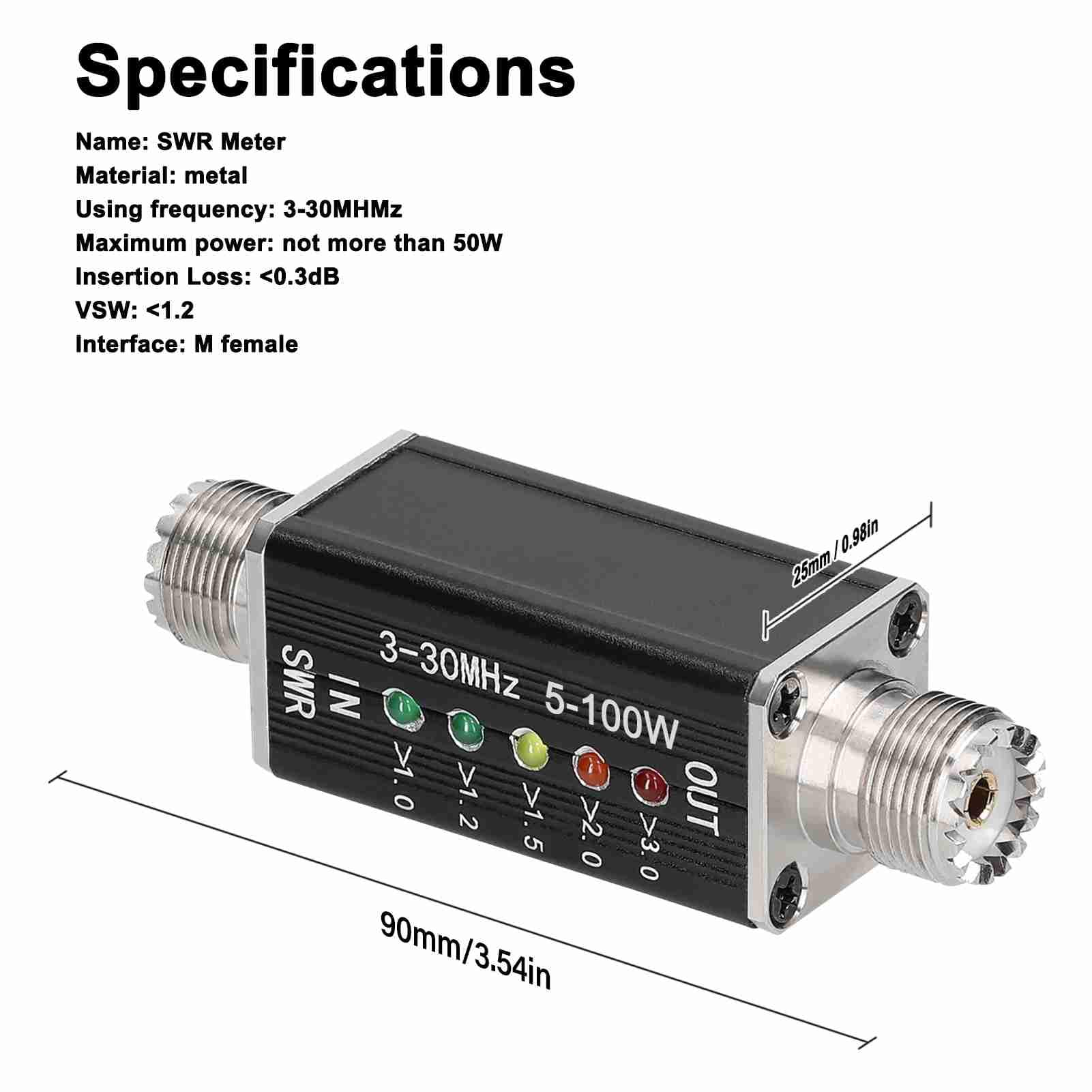 LED SWR Meter, 3-30MHz Frequency Shortwave Standing Waves Indicator for Television Broadcasting - Image 2
