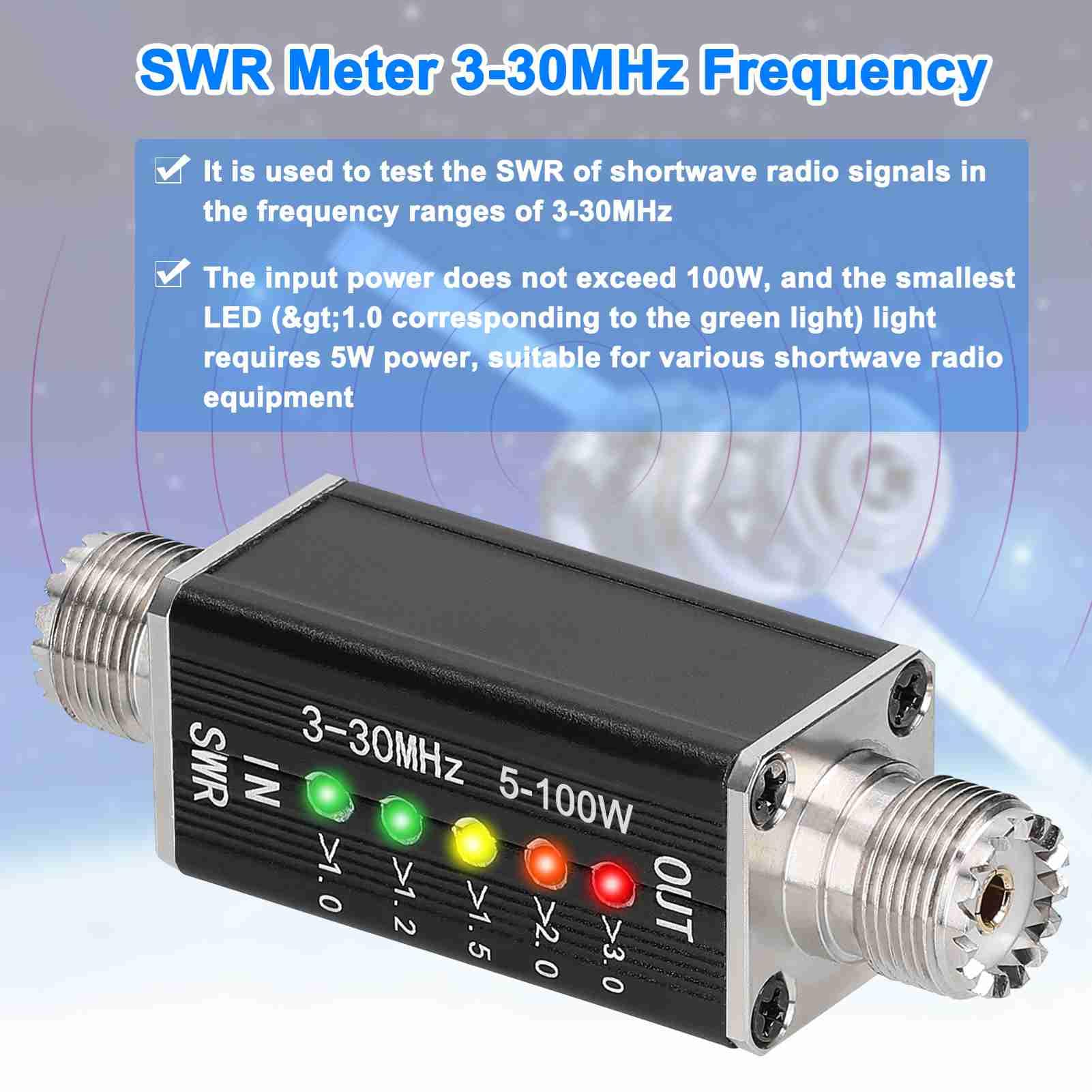 LED SWR Meter, 3-30MHz Frequency Shortwave Standing Waves Indicator for Television Broadcasting - Image 3