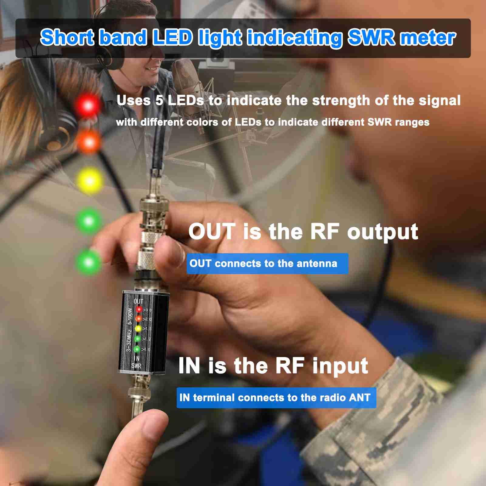 LED SWR Meter, 3-30MHz Frequency Shortwave Standing Waves Indicator for Television Broadcasting - Image 4