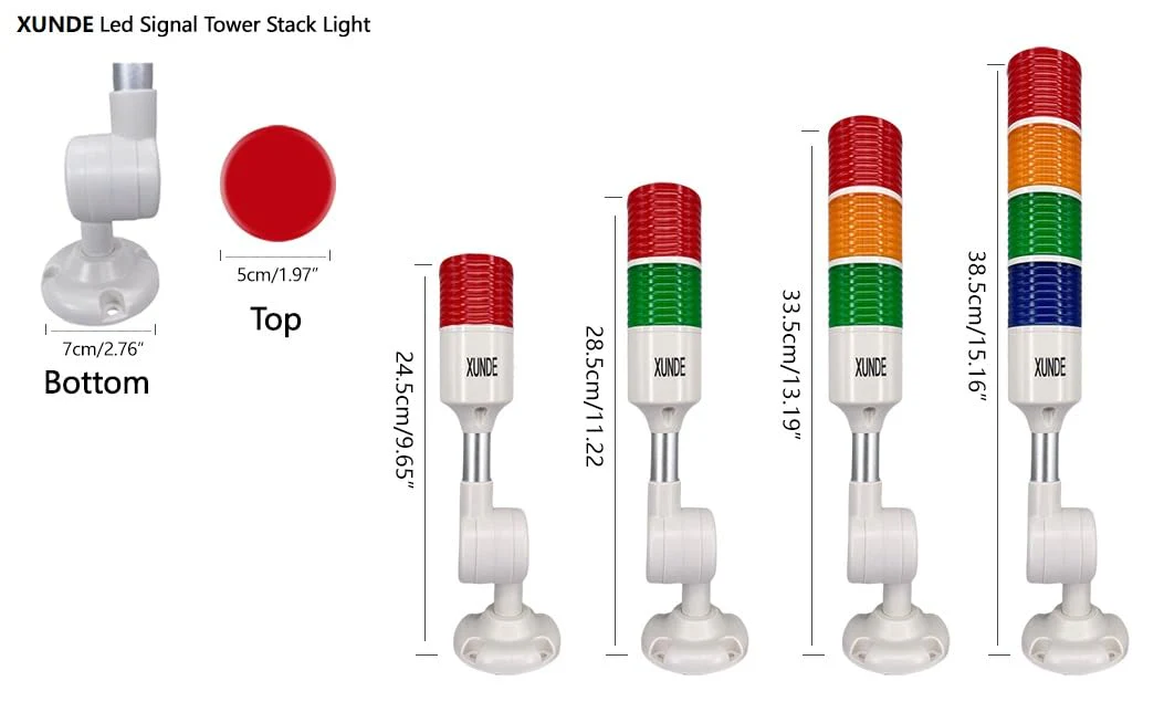 LED Warning Lights XUNDE Industrial Signal Lamp Machine Equipment Indicator Lights, Sound and Light Alarms 24V DC (1-Layer) 1-Layer - Image 5