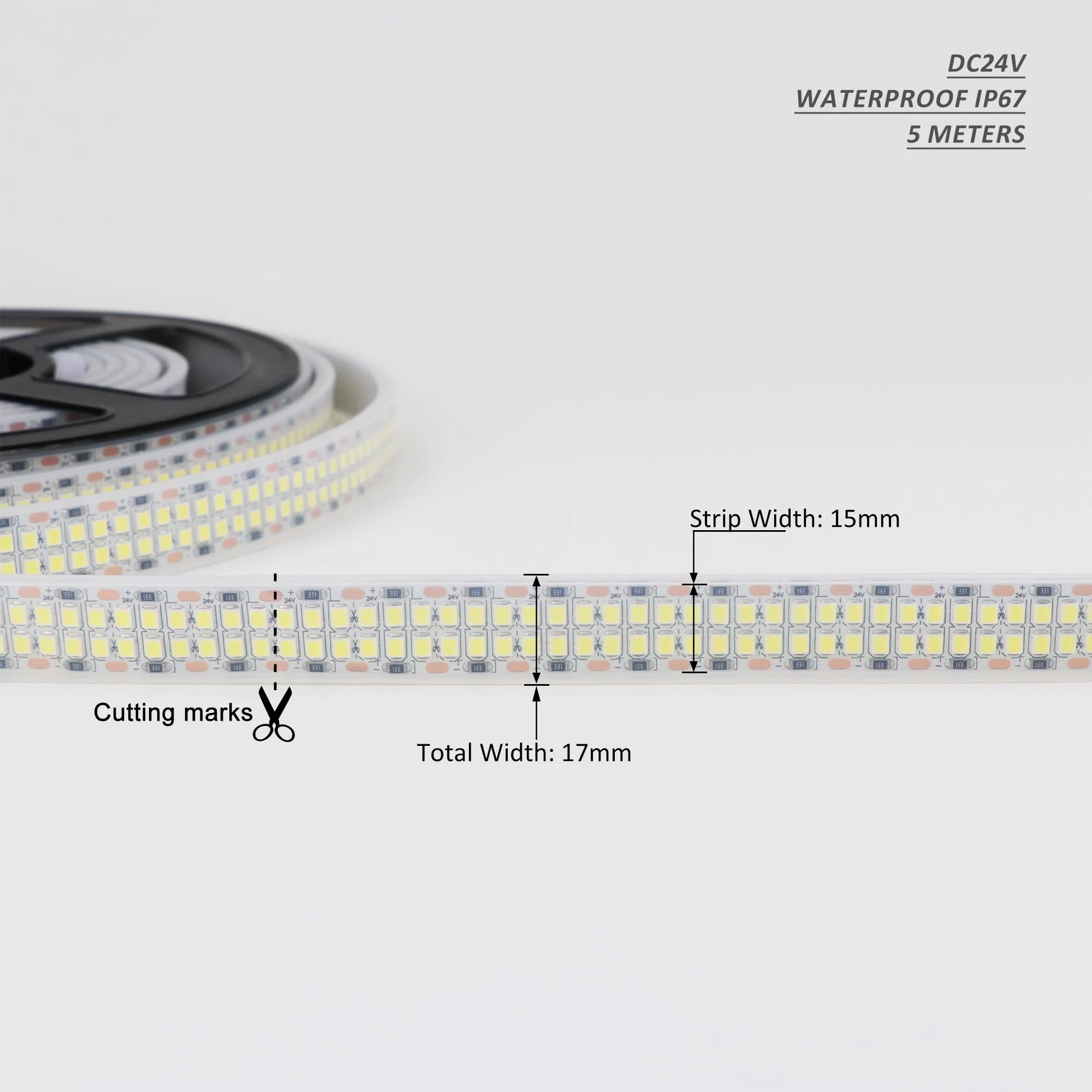 LEDENET LED Strip Lights Cold White 6500K 16.4ft/5M Double Row 2835 SMD 2400LEDs DC 24V Daylight Bright Dimmable Flexible LED Tape Light Waterproof IP67 Outdoor Lighting(No Adapter and Dimmer) - Image 5