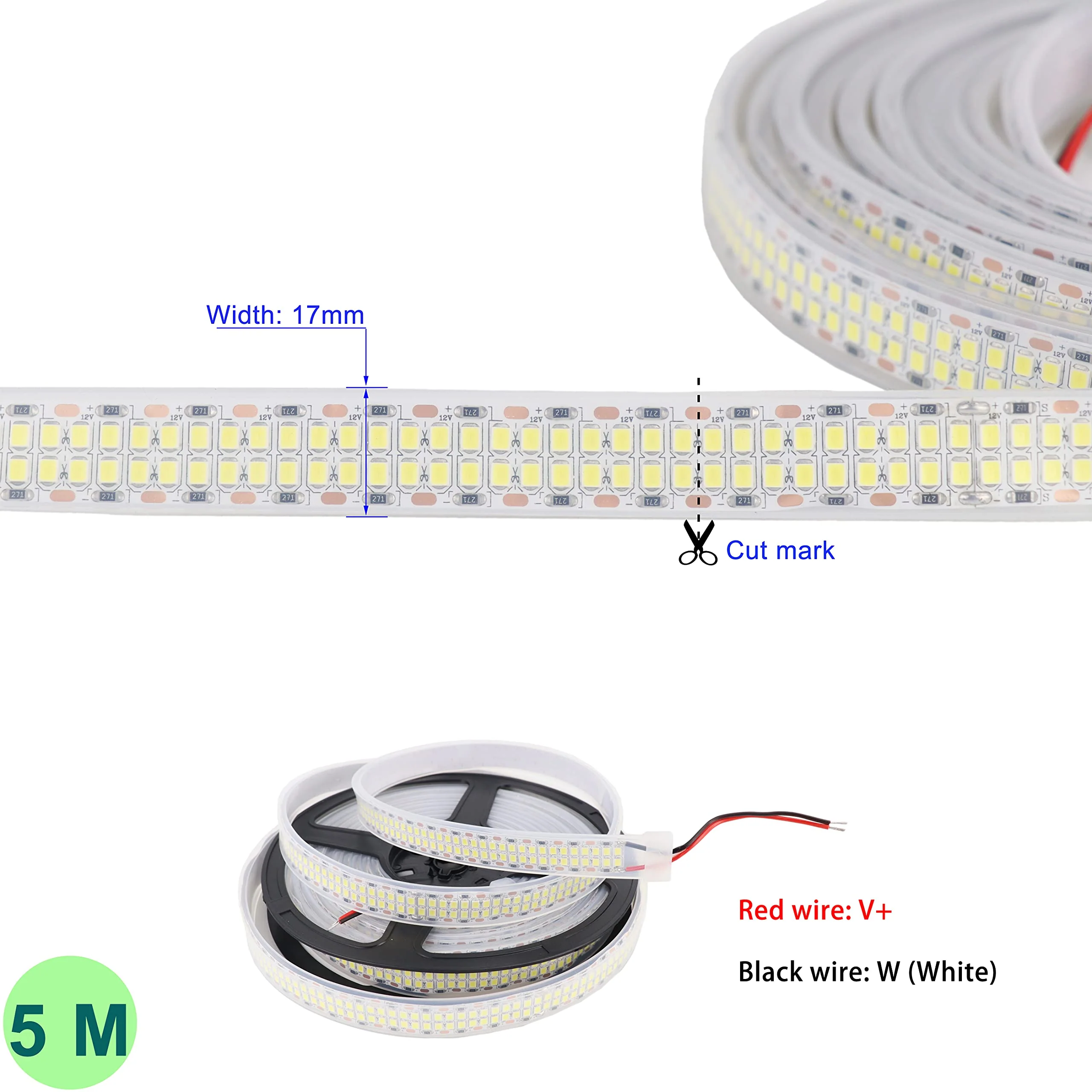 LEDENET LED Strip Lights Cold White 6500K 16.4ft Double Row 2835 SMD 2400LEDs DC 12V Daylight Bright LED Tape Light Flexible Dimmable Ribbon Lamp 5M Waterproof IP67 Outdoor Lighting Decor - Image 5