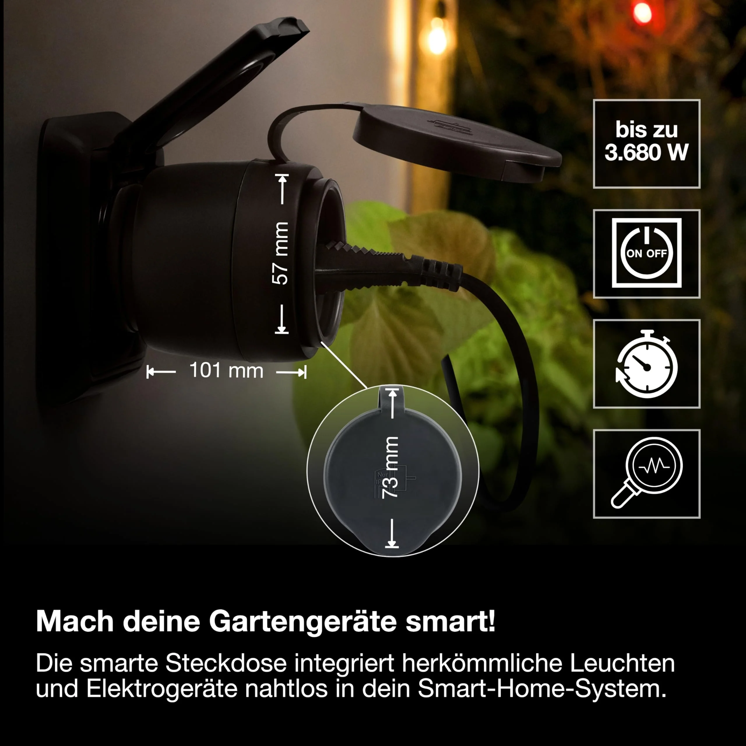 LEDVANCE SMART+ ZigBee Outdoor Plug, Compact Outdoor Socket with Energy Consumption Control, Makes Conventional Devices Smart, Controllable via Alexa, Google Home and Other Zigbee Gateways, Pack of 1 black 1er-Pack For outdoor use - Image 3