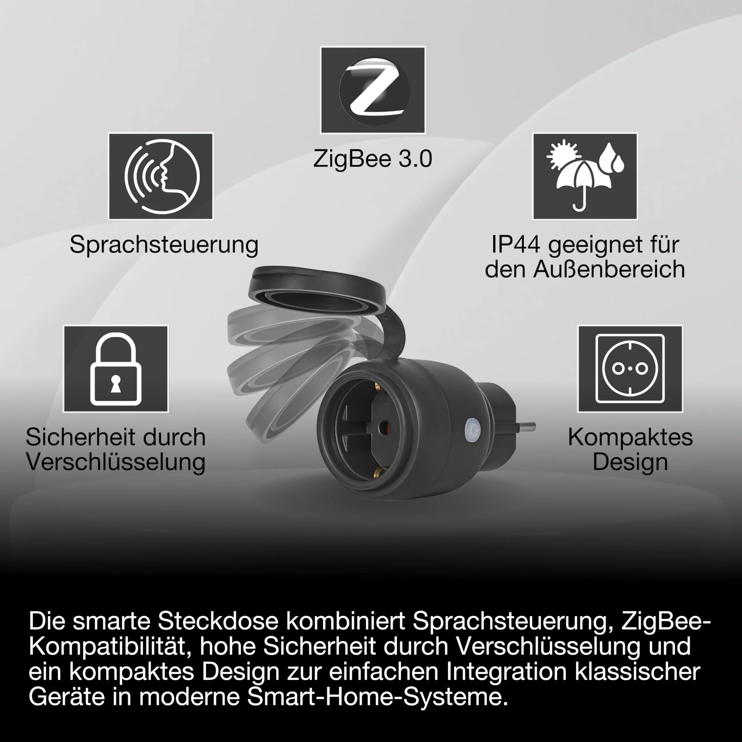 LEDVANCE SMART+ ZigBee Outdoor Plug, Compact Outdoor Socket with Energy Consumption Control, Makes Conventional Devices Smart, Controllable via Alexa, Google Home and Other Zigbee Gateways, Pack of 1 black 1er-Pack For outdoor use - Image 4
