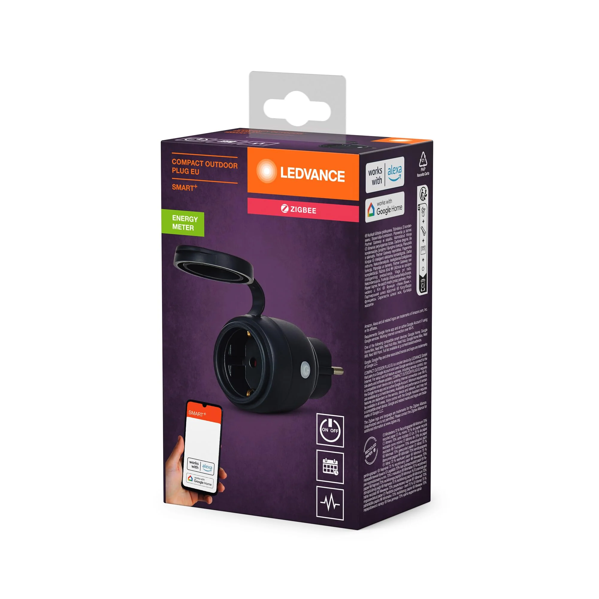 LEDVANCE SMART+ ZigBee Outdoor Plug, Compact Outdoor Socket with Energy Consumption Control, Makes Conventional Devices Smart, Controllable via Alexa, Google Home and Other Zigbee Gateways, Pack of 1 black 1er-Pack For outdoor use - Image 9