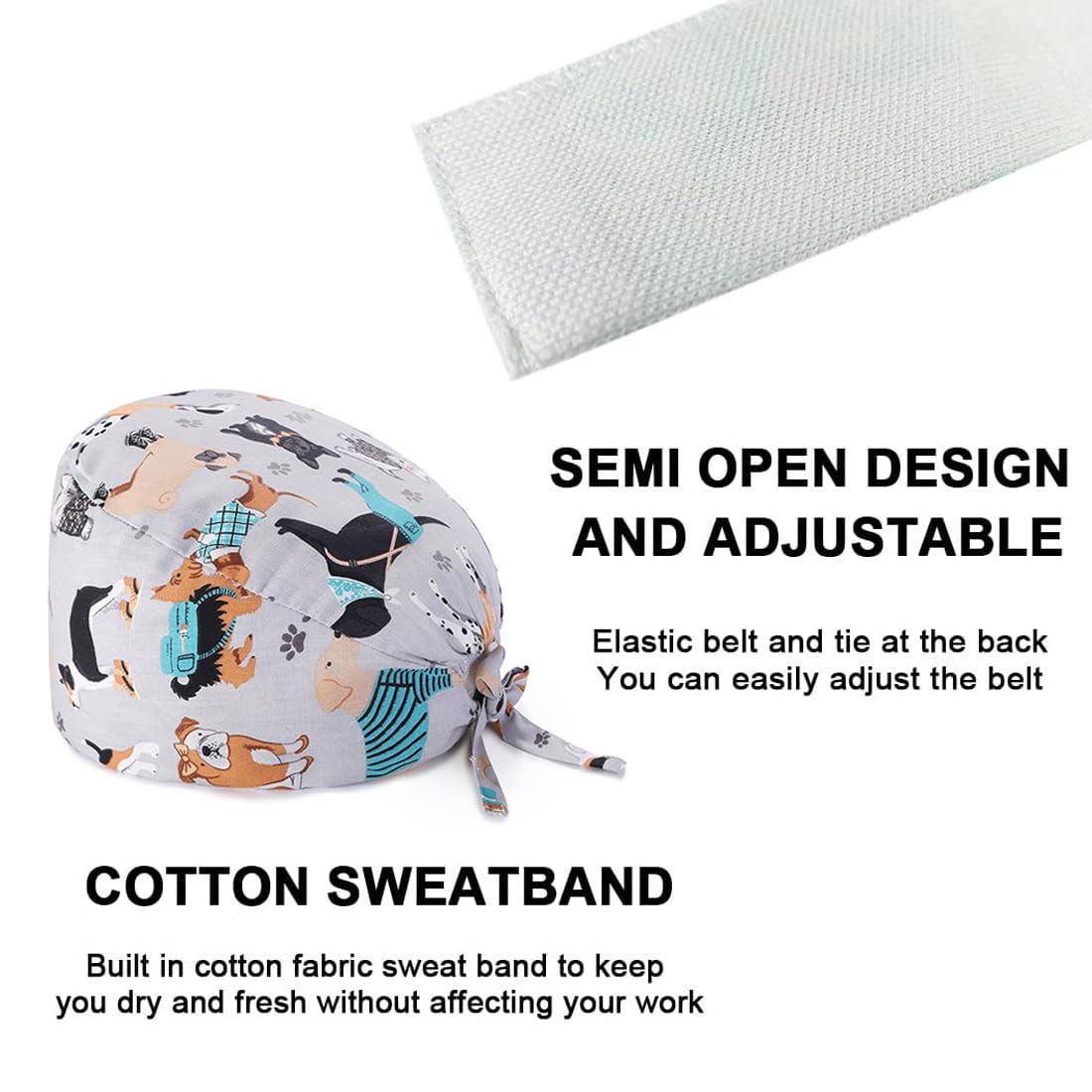 LEEQBCR 1 x Cotton Surgical Hat with Button Chef's Hat Work Hat Printed Nurse Hat Unisex Dust Cap for Men Women (Grey), gray - Image 3