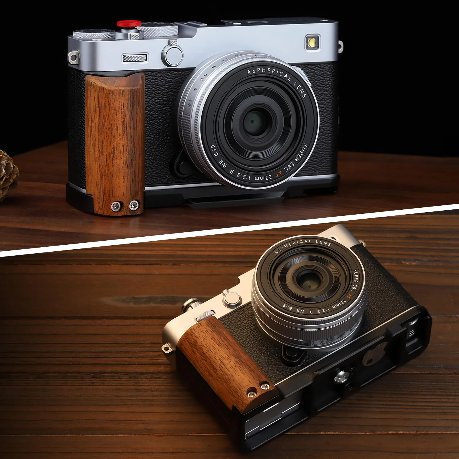 Leftfoto X-E5 Retro Handgrip L-Shape Bracket with Walnut Wooden Grip for Fujifilm X-E5 Camera,with Built-in Bottom Arca Quick Release Plate,Black Black - Image 2