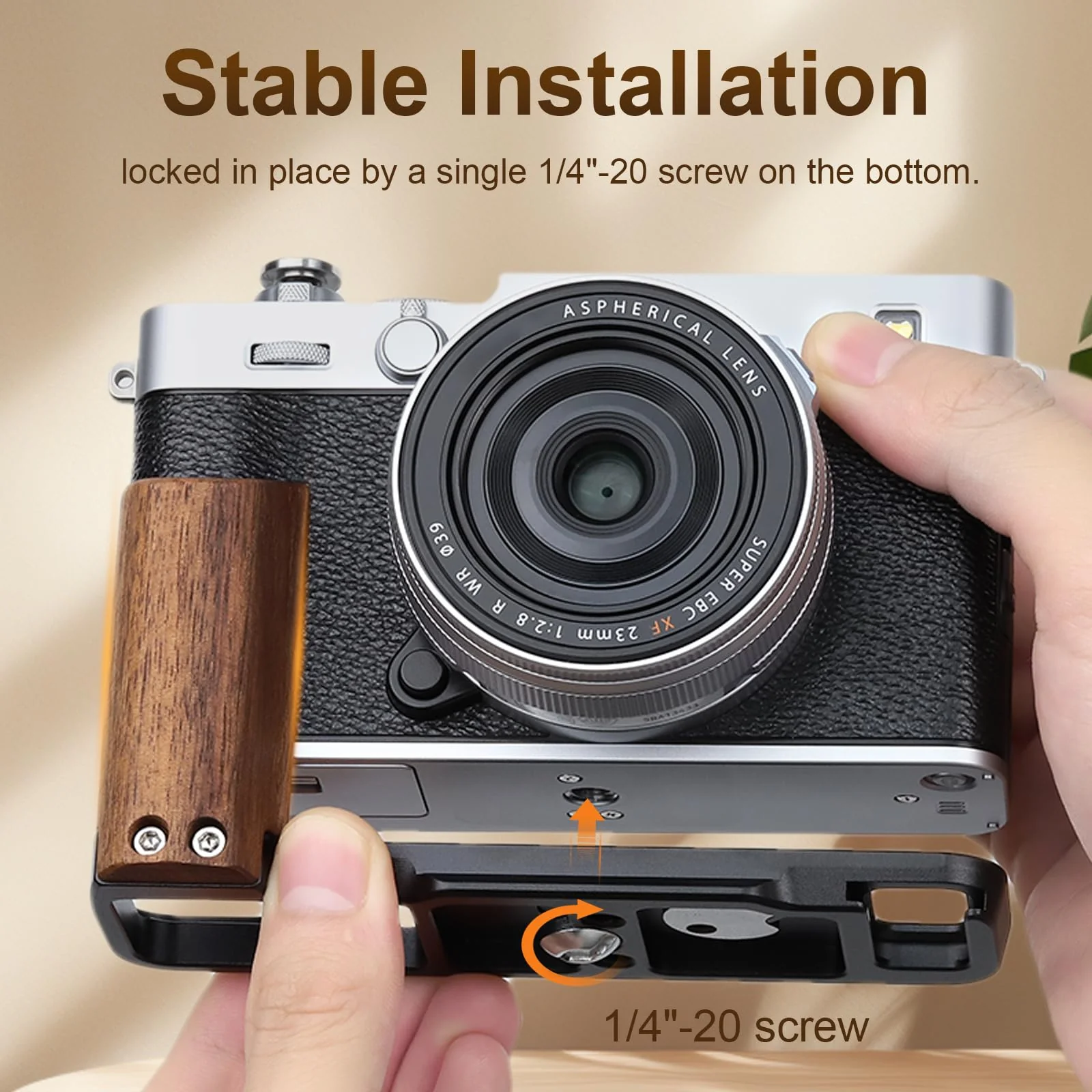 Leftfoto X-E5 Retro Handgrip L-Shape Bracket with Walnut Wooden Grip for Fujifilm X-E5 Camera,with Built-in Bottom Arca Quick Release Plate,Black Black - Image 5