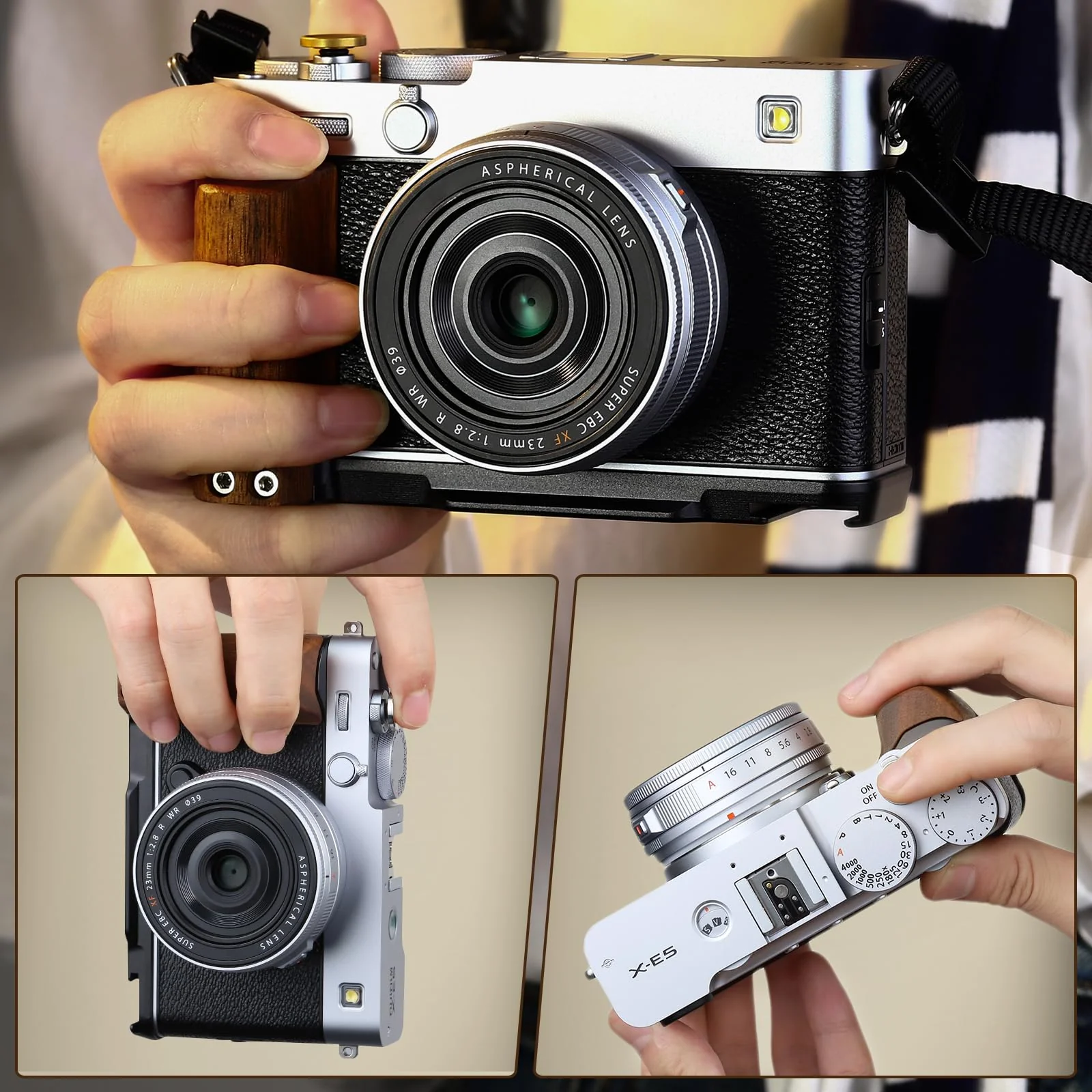 Leftfoto X-E5 Retro Handgrip L-Shape Bracket with Walnut Wooden Grip for Fujifilm X-E5 Camera,with Built-in Bottom Arca Quick Release Plate,Black Black - Image 7