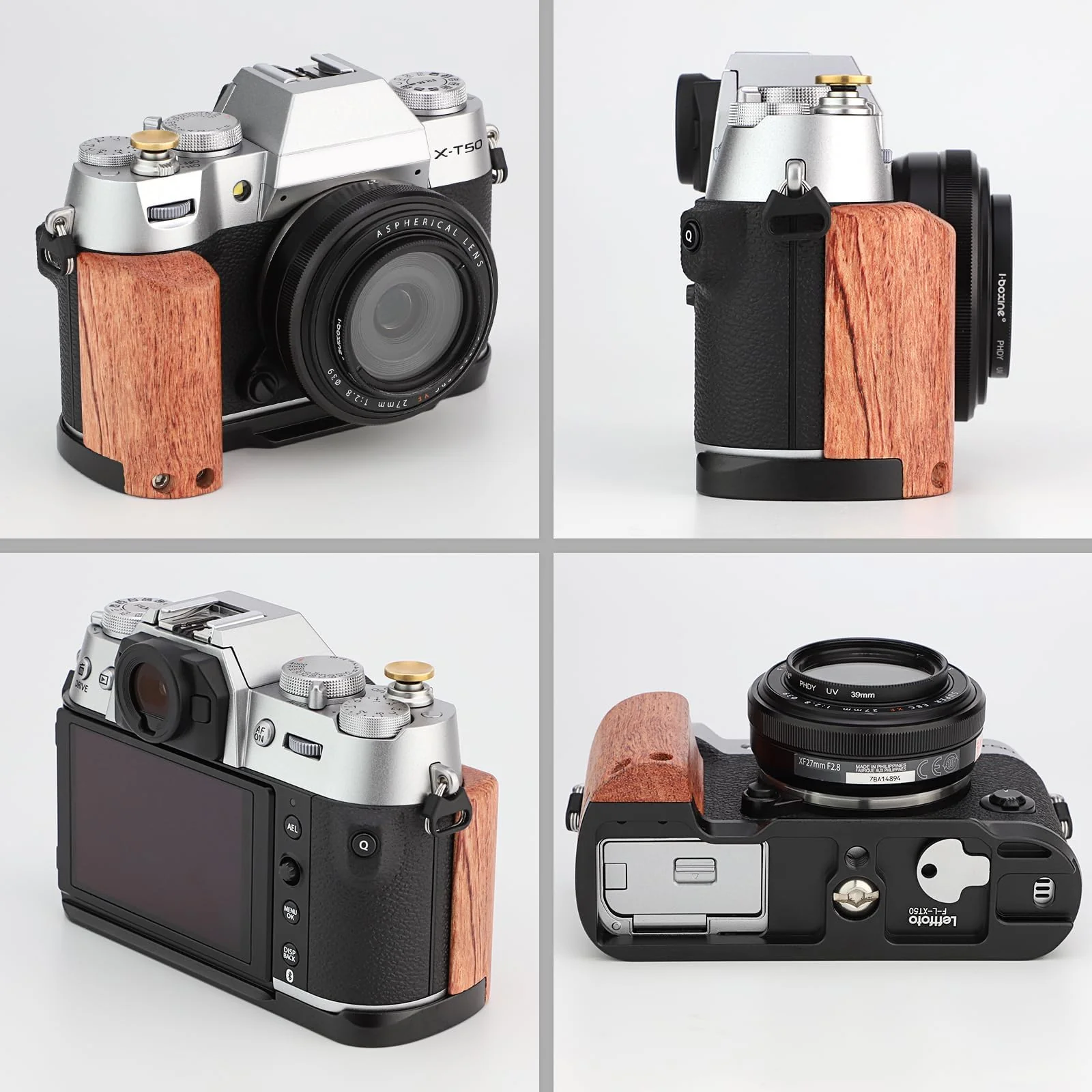 LEFTFOTO X-T50 Retro Handgrip L-Shape Bracket Handle with Wooden Grip for Fujifilm X-T50 Camera,with Built-in Bottom Arca Quick Release Plate, with Shutter Button,Black - Image 5