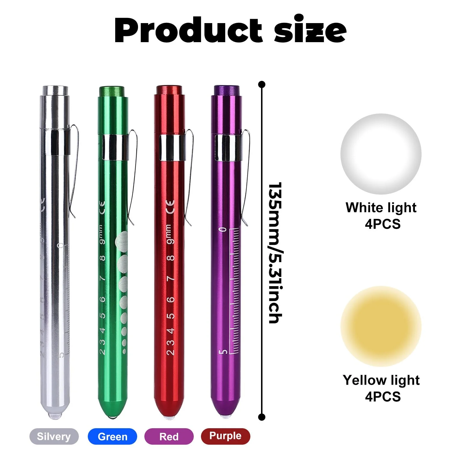 Leikurvo LED Pen Lamp for Doctors: Pack of 8 Aluminium Medical Penlight, Diagnostic Function, for Nurses and Emergency Services (Red, Purple, Green, Silver) - Image 2