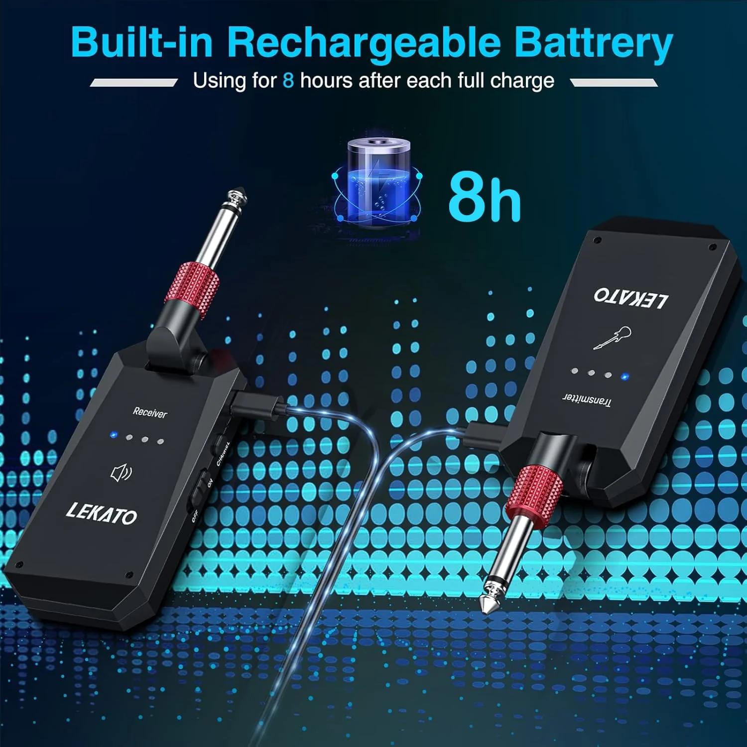 LEKATO 5.8G Wireless Guitar System Upgraded Rechargeable Wireless Guitar Transmitter Receiver, Super Long 8 Hours Battery Life, 4 Channels Guitar Wireless System for Electric Guitar Bass(WS-90) - Image 3