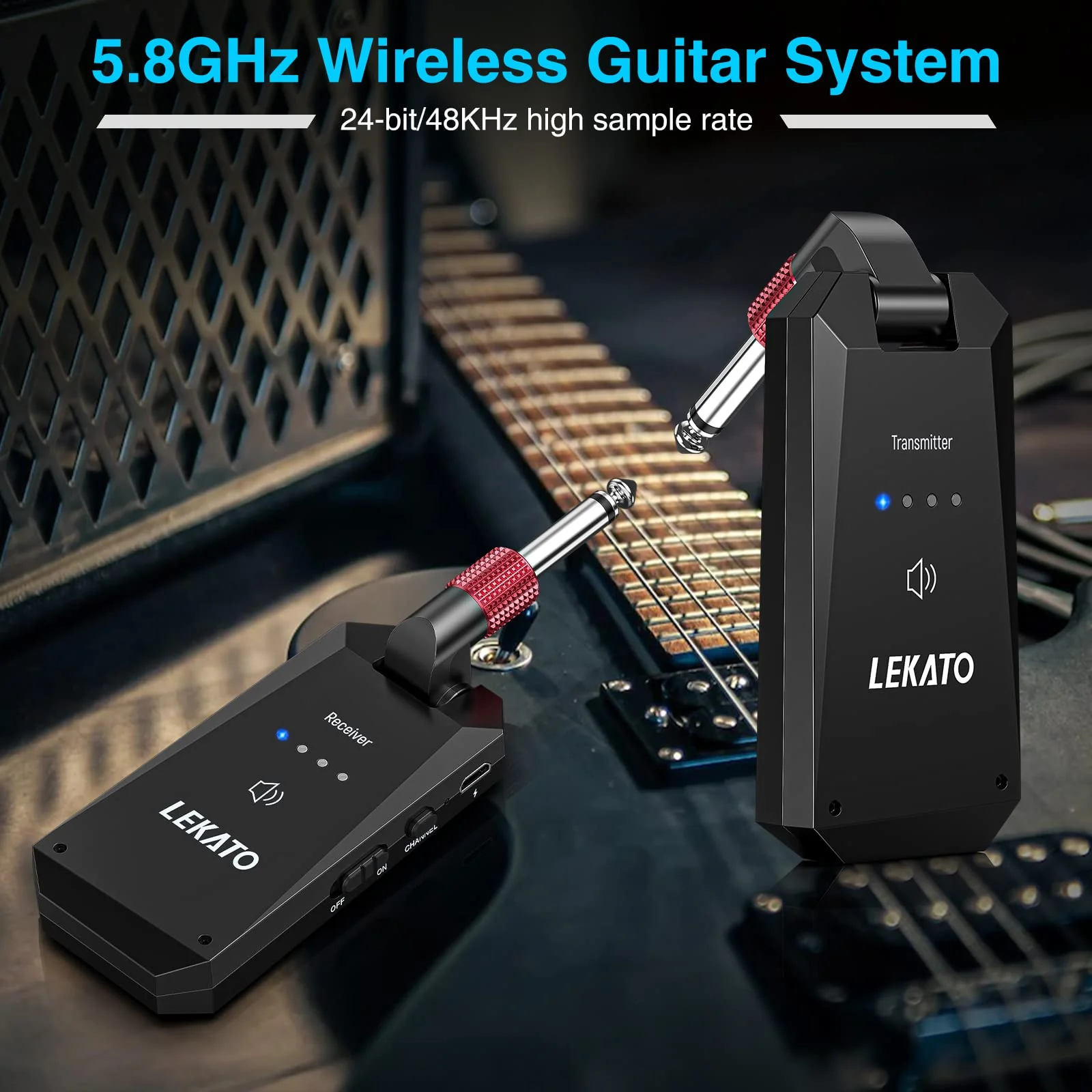 LEKATO 5.8G Wireless Guitar System Upgraded Rechargeable Wireless Guitar Transmitter Receiver, Super Long 8 Hours Battery Life, 4 Channels Guitar Wireless System for Electric Guitar Bass(WS-90) - Image 7