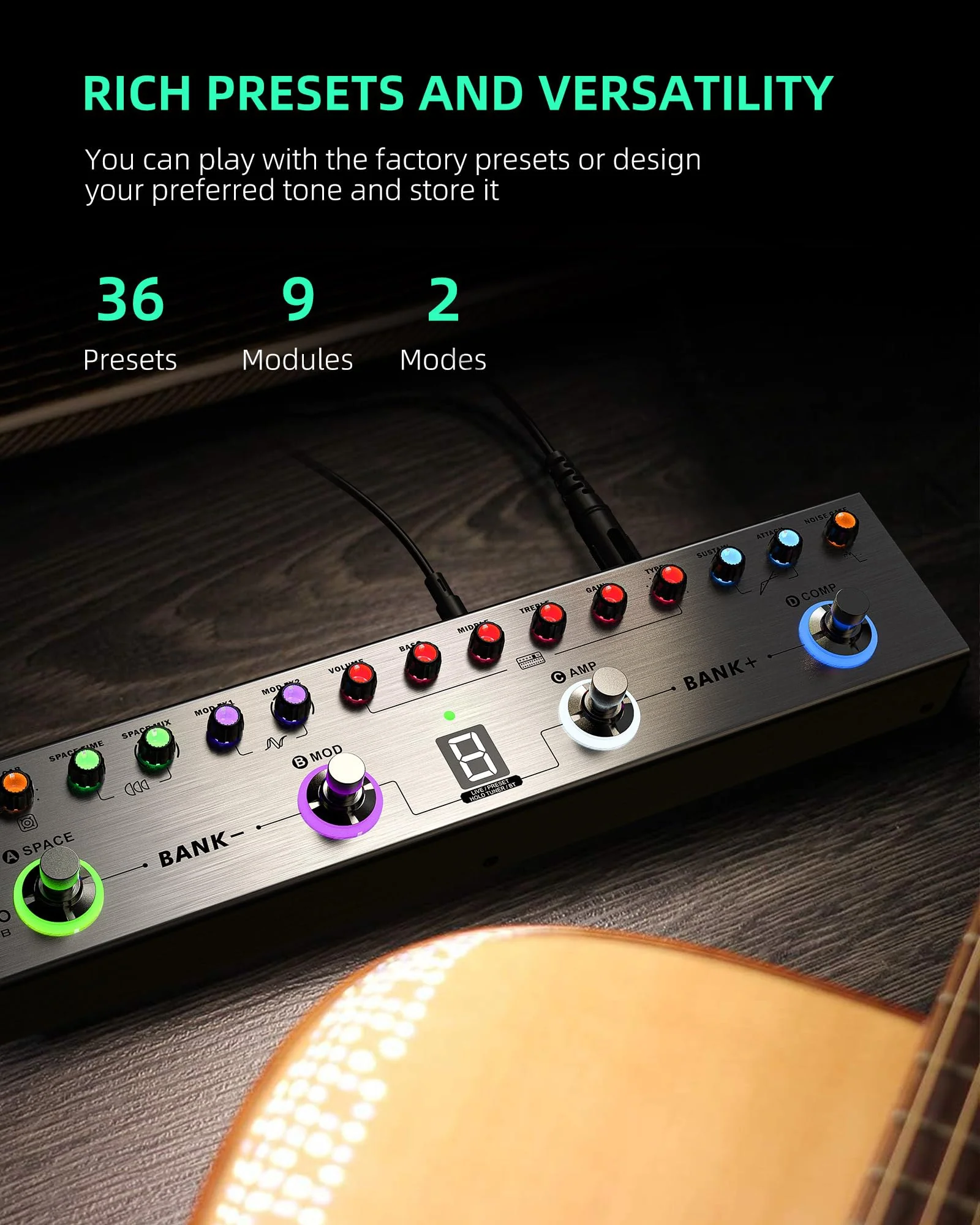 LEKATO Bass Multi Effects Pedal, Bass Effects Pedal with 36 Presets, Editable 4 Modules, Amp, Compressor, Mod, Space, Reverb, IR CAB, Tuner, BT Connection, Music Recording For Bass Guitar - Image 2