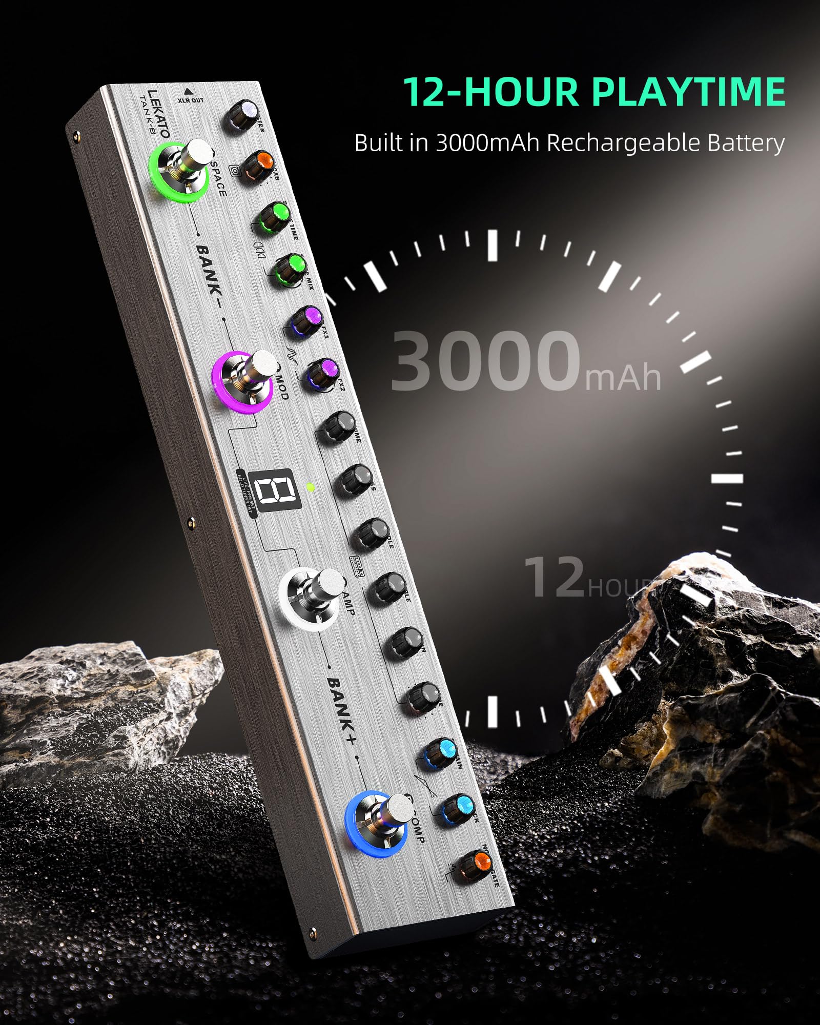 LEKATO Bass Multi Effects Pedal, Bass Effects Pedal with 36 Presets, Editable 4 Modules, Amp, Compressor, Mod, Space, Reverb, IR CAB, Tuner, BT Connection, Music Recording For Bass Guitar - Image 4