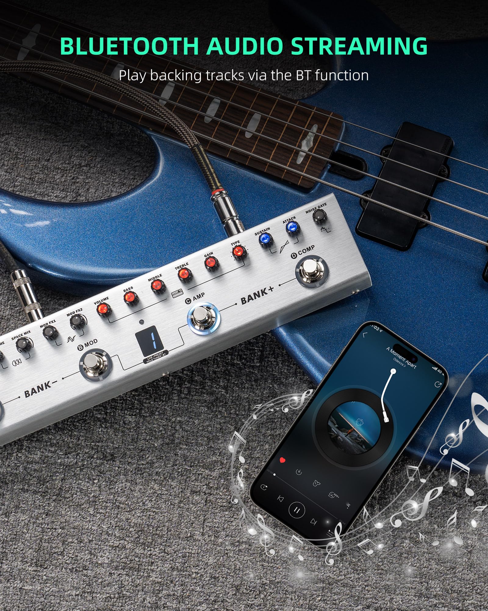 LEKATO Bass Multi Effects Pedal, Bass Effects Pedal with 36 Presets, Editable 4 Modules, Amp, Compressor, Mod, Space, Reverb, IR CAB, Tuner, BT Connection, Music Recording For Bass Guitar - Image 6