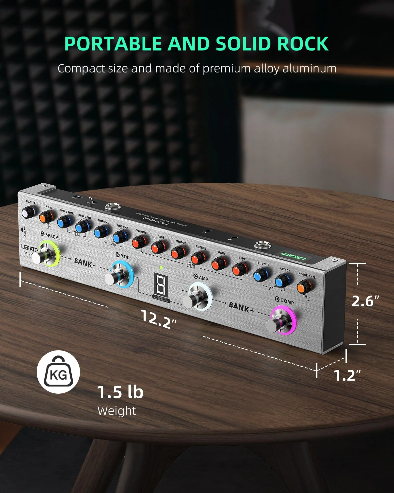 LEKATO Bass Multi Effects Pedal, Bass Effects Pedal with 36 Presets, Editable 4 Modules, Amp, Compressor, Mod, Space, Reverb, IR CAB, Tuner, BT Connection, Music Recording For Bass Guitar - Image 7