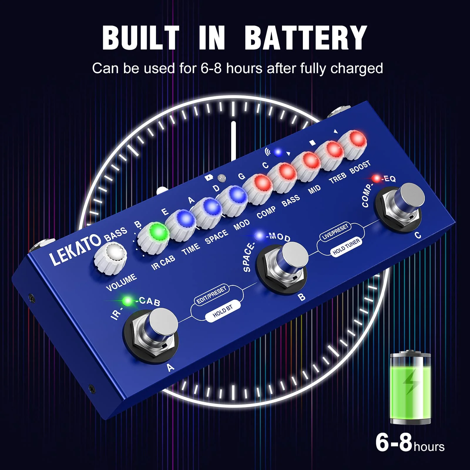 LEKATO Bass Multi Effects Pedal, Guiter Peda with IR Loading 9 AMP Models, Delay Reverb Chorus, Multi Effects Processor for Bass, Bluetooth 5.0,Recording, Built-in Battery For Bass Guitar - Image 3