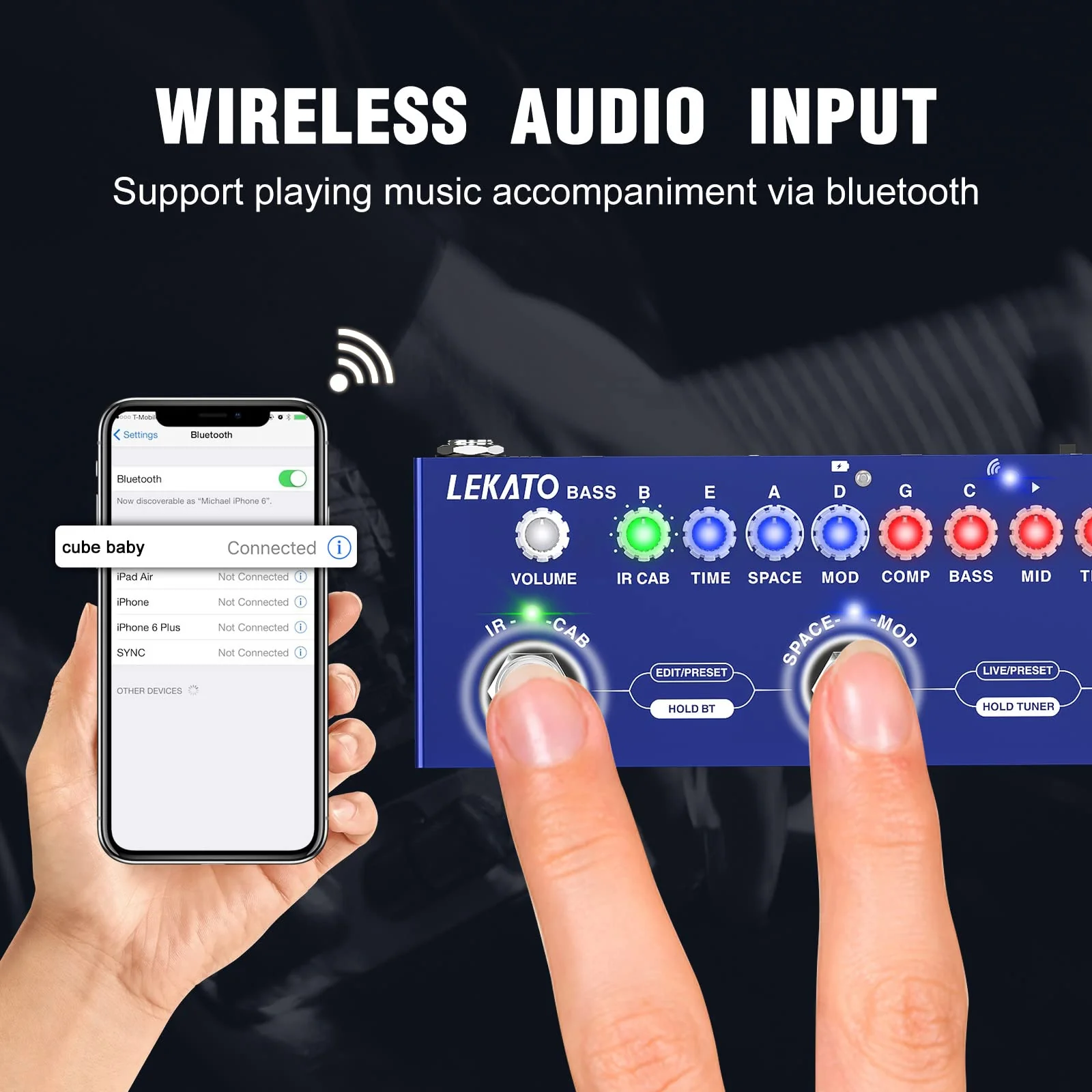 LEKATO Bass Multi Effects Pedal, Guiter Peda with IR Loading 9 AMP Models, Delay Reverb Chorus, Multi Effects Processor for Bass, Bluetooth 5.0,Recording, Built-in Battery For Bass Guitar - Image 6