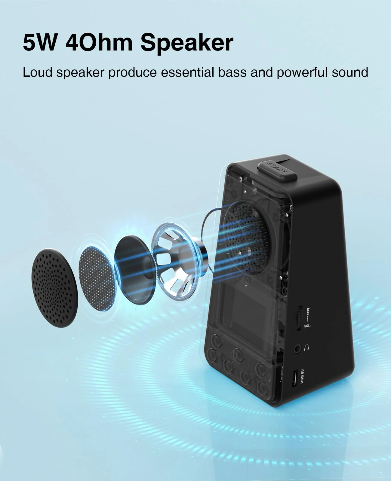 LEKATO Bluetooth Speaker Metronome for Guitar Piano Drum, Rechargeable 2-in-1 Electronic Digital Metronome with Vocal Counts, Portable Wireless Speaker Beats Mixer, Black 2-in-1 Bluetooth Speaker Metronome-Black - Image 2