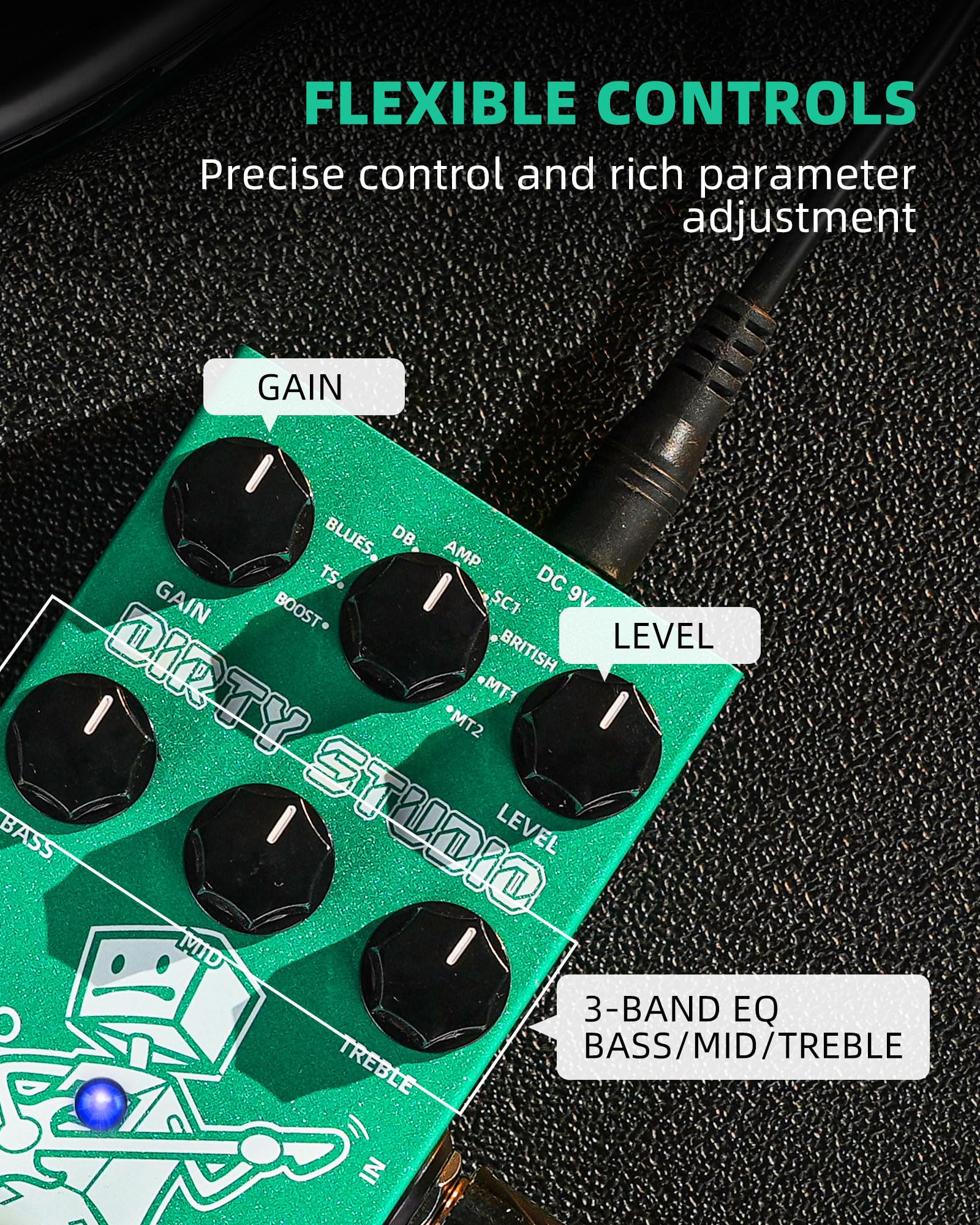 LEKATO Boost Distortion Overdrive Digital Guitar Effect Pedal with 9 Tones, 3-band EQ, True Bypass, Combo Clean Pedal for Electric Guitar Green Boost Distortion - Image 2