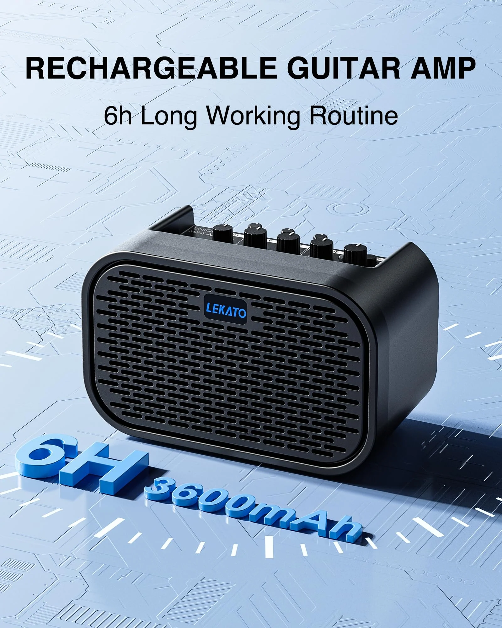 LEKATO Electric Guitar Amp, 10W Mini Guitar Amp, Distortion, Clean, Delay, Three-Band EQ, Gain Regulation, Bluetooth Guitar Amp Portable for Travel, Room Practice Black - Image 4