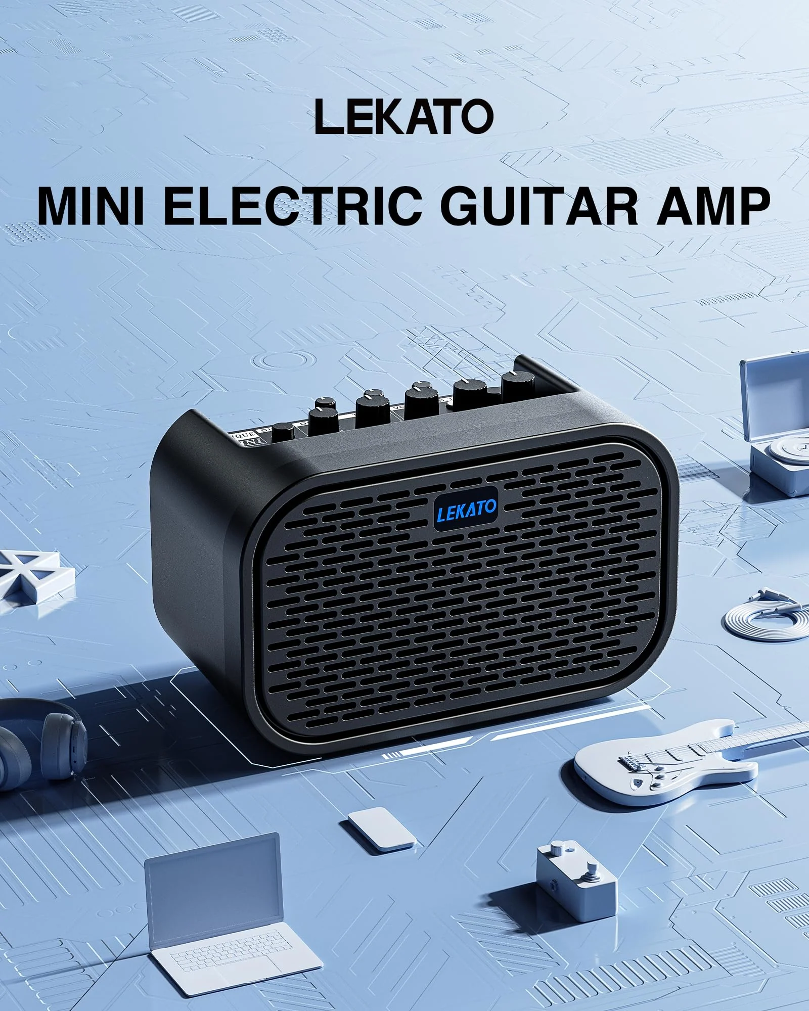 LEKATO Electric Guitar Amp, 10W Mini Guitar Amp, Distortion, Clean, Delay, Three-Band EQ, Gain Regulation, Bluetooth Guitar Amp Portable for Travel, Room Practice Black - Image 7