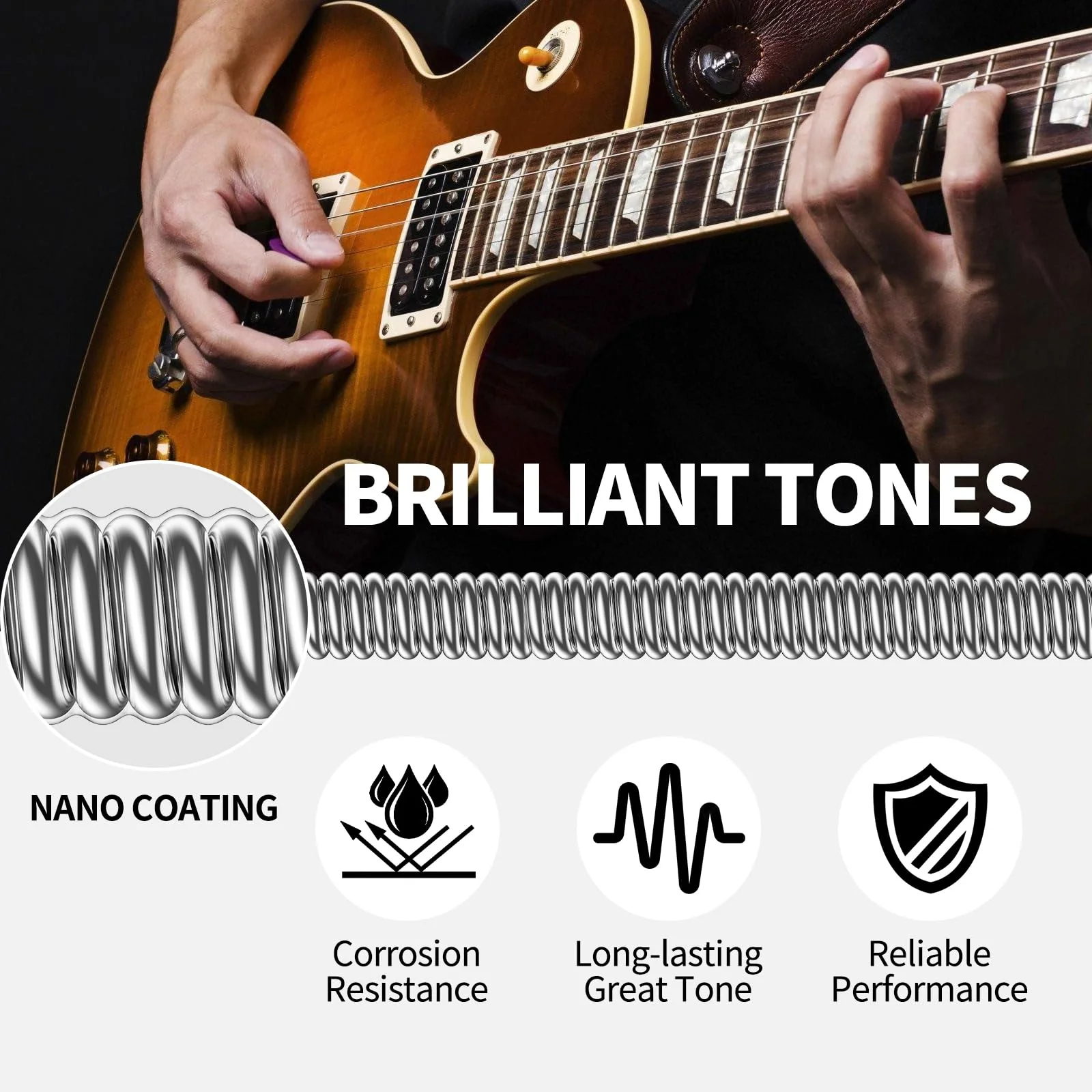 LEKATO Electric Guitar Strings Nickel Plated Steel Coated Electric Guitar Strings with Ball End 10 Set of 6 Hex Steel String(10-46) Electric Guirar(10-46) 10 Pack - Image 4