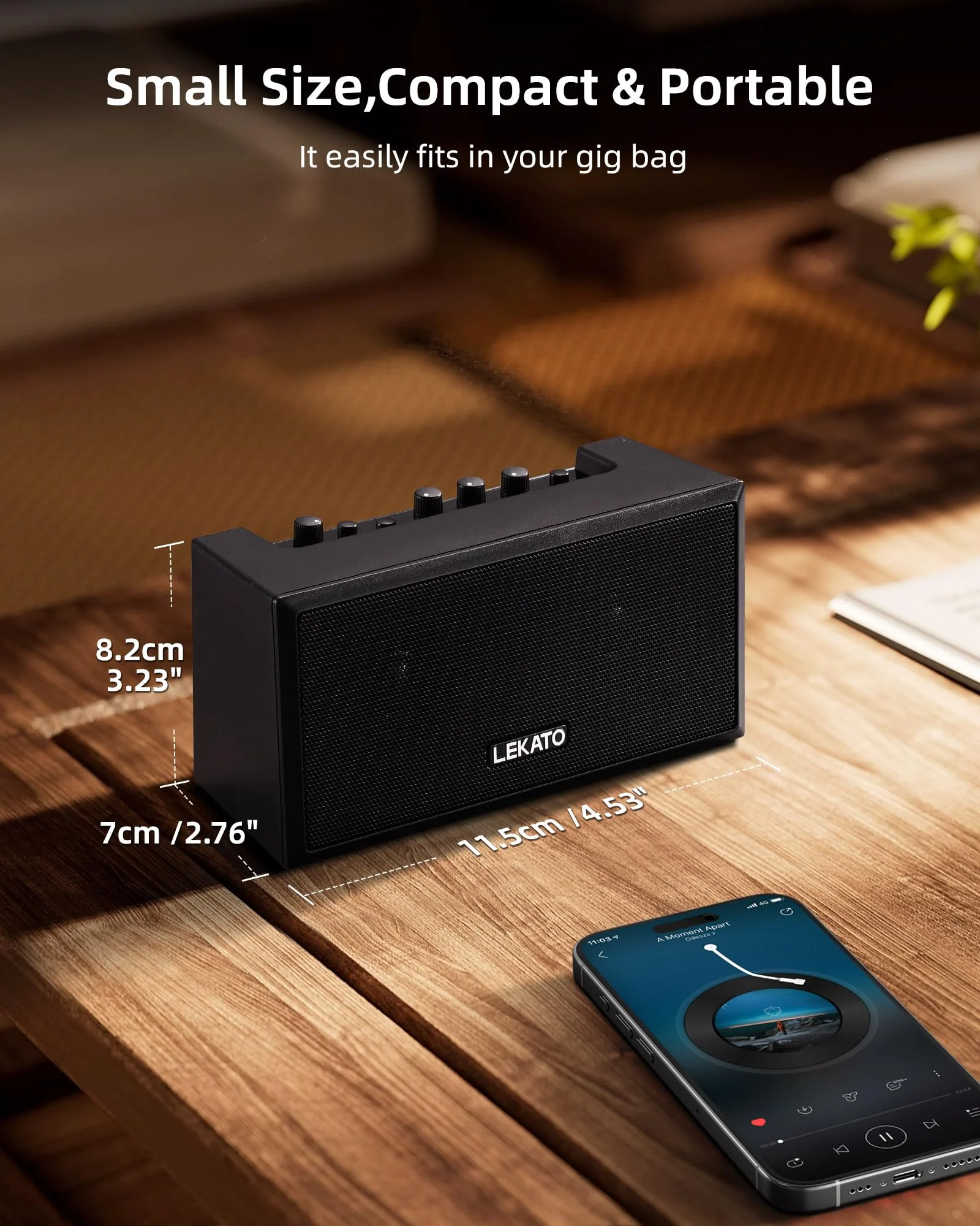 LEKATO Guitar Amplifier with Clean Overdrive Effects 5W Rchargeable Electric Guitar Amp Small Bass Amplifier Bluetooth Bass Amplifier for Daily Practice Black - Image 7