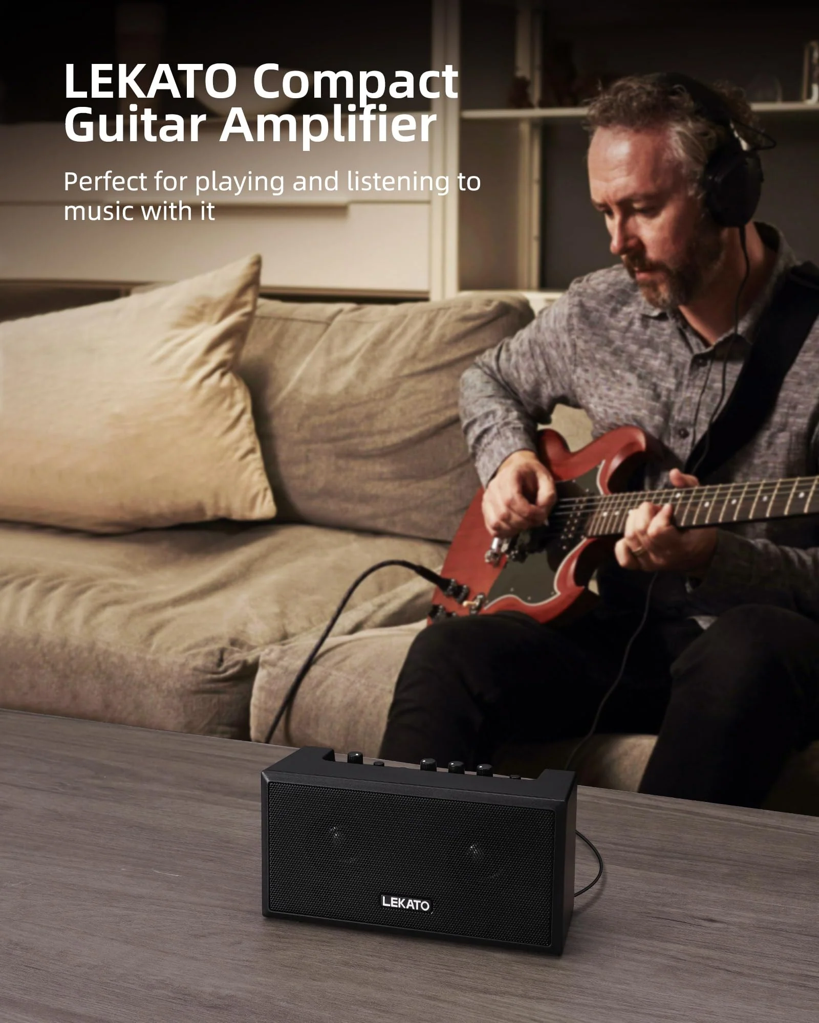 LEKATO Guitar Amplifier with Clean Overdrive Effects 5W Rchargeable Electric Guitar Amp Small Bass Amplifier Bluetooth Bass Amplifier for Daily Practice Black - Image 8